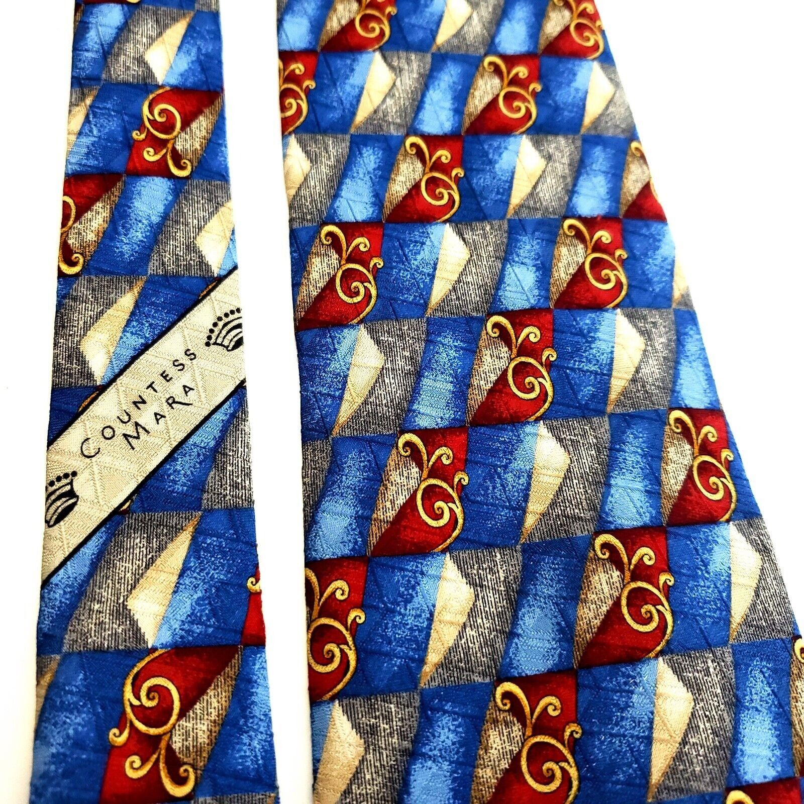 Countess Mara Countess Mara Blue Gray Red Geometric Print Silk Tie Size ONE SIZE - 2 Thumbnail