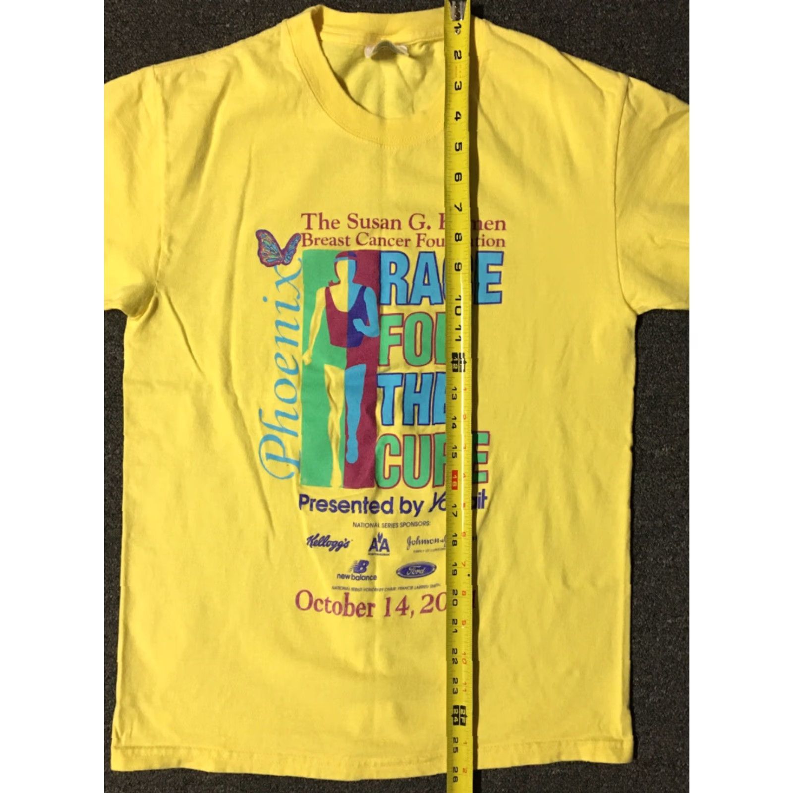 Hanes VINTAGE Yoplait Race For The Cure Marathon Volunteer Shirt S Breast Cancer Awareness Men Yellow Graphic Tee 90s Ribbon Ultra Retro Cups? Size US S / EU 44-46 / 1 - 7 Thumbnail