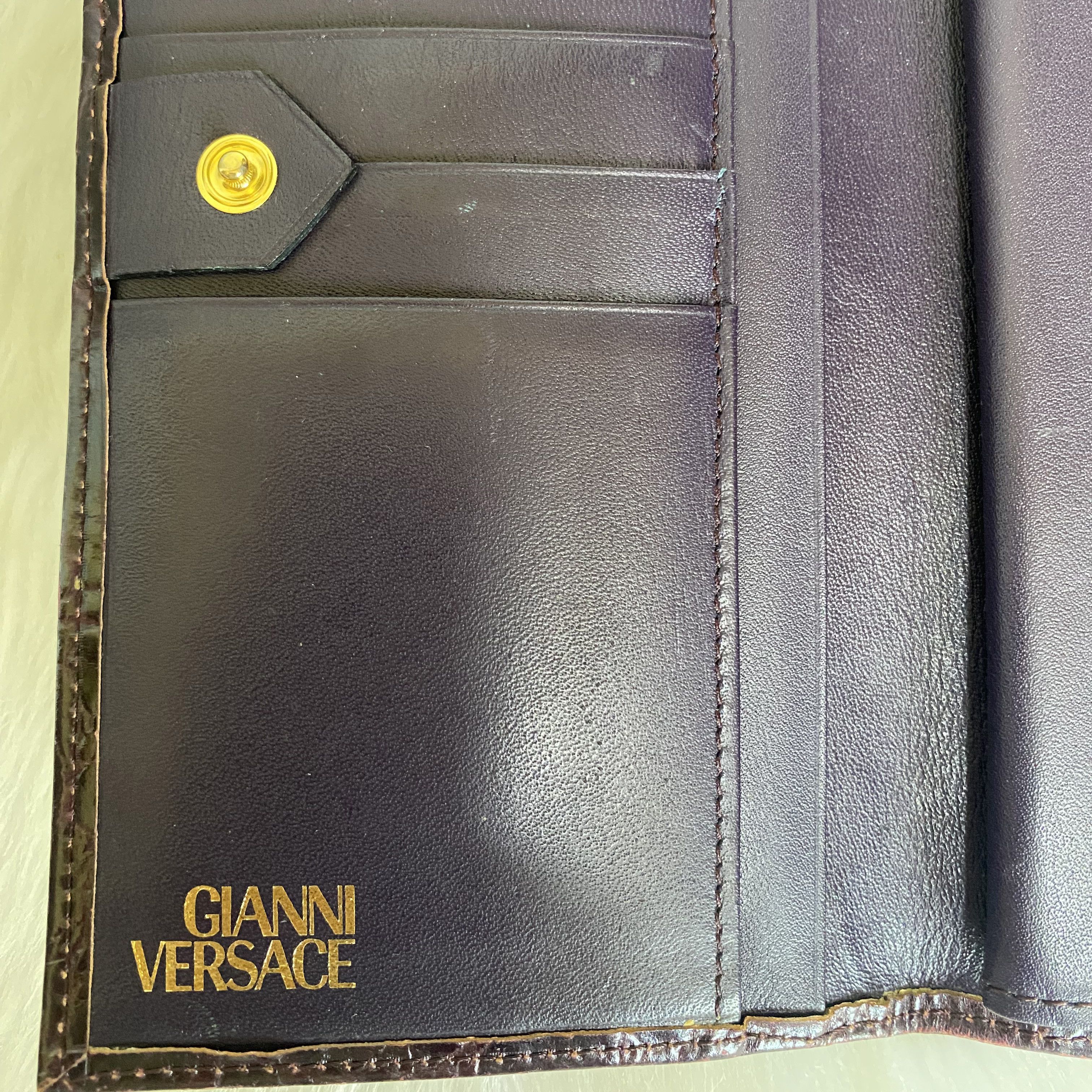 Versace Vintage Burgundy Croc Embossed Leather Wallet Size ONE SIZE - 9 Thumbnail