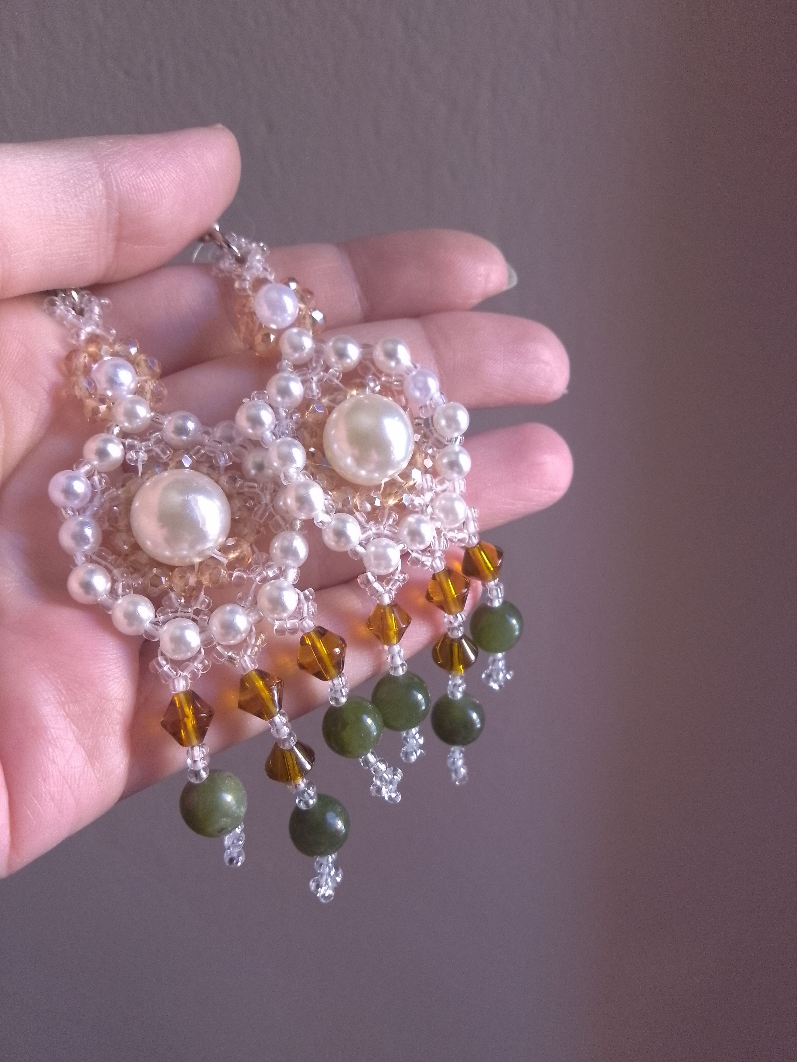 Handmade Earrings Boho Chandelier Natural Green Jade Gemstones Long Size ONE SIZE - 4 Thumbnail