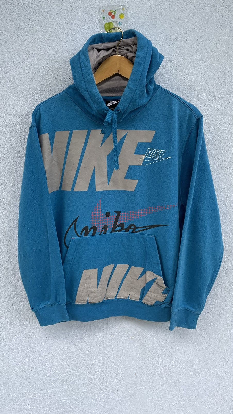 image of Nike Hoodie Big Swoosh Just Do It Distressed in Blue, Men's (Size Medium)