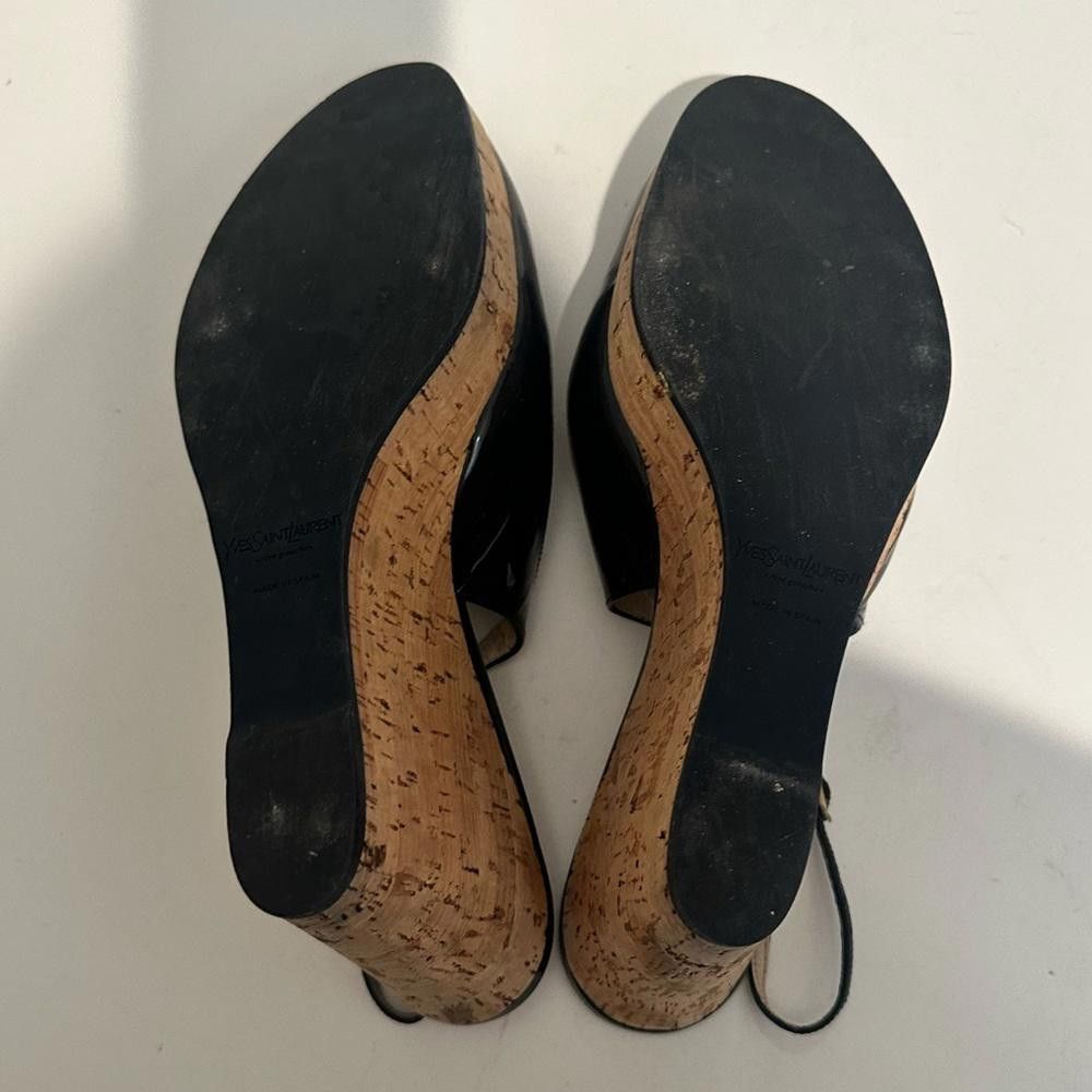 Yves Saint Laurent Yves Saint Laurent Black Patent Slingback Cork Wedge 40 Size US 9 / IT 39 - 12 Thumbnail