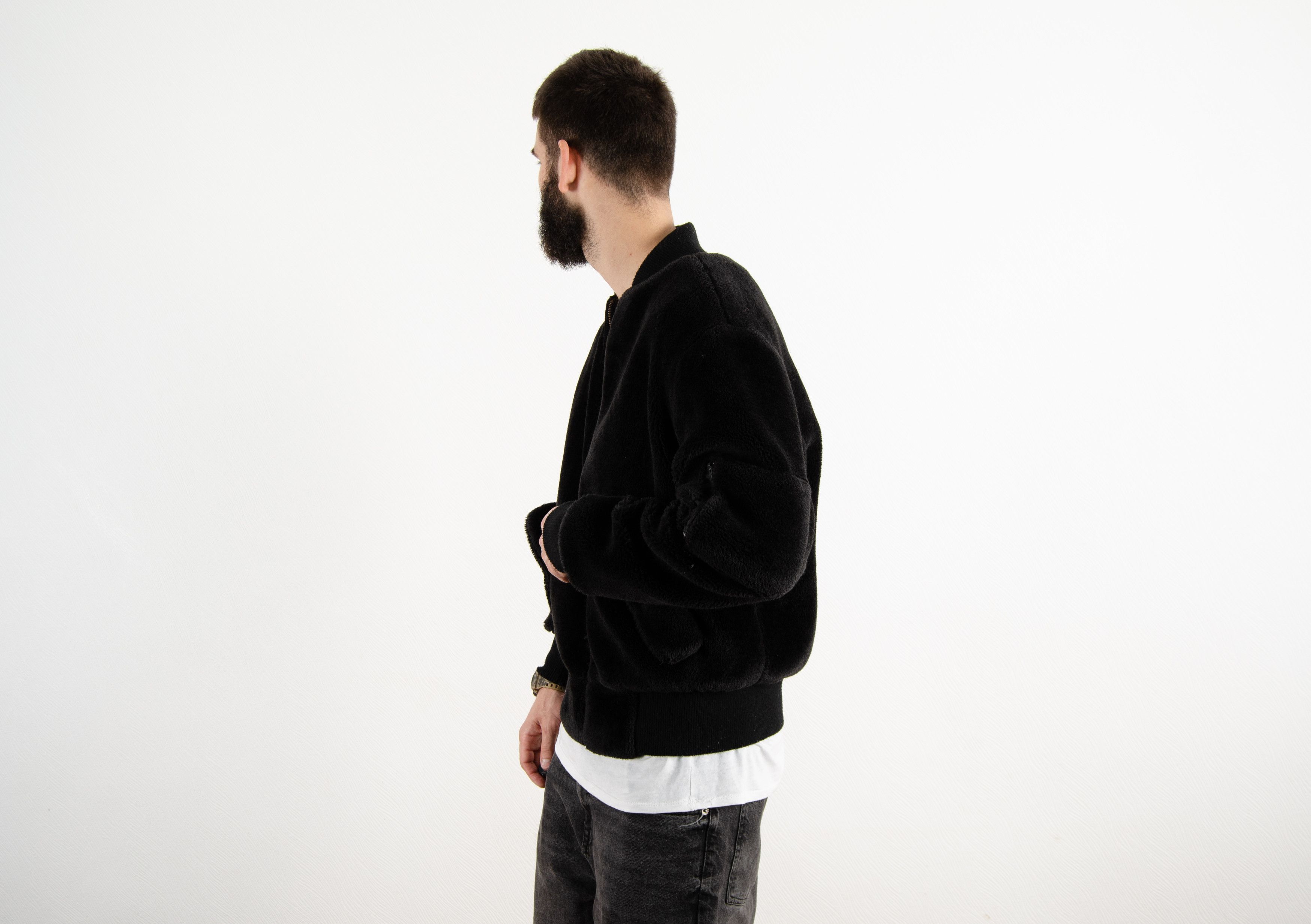 Other The New County Black Fluffy Teddy Fleece MA1 Bomber Jacket Size US M / EU 48-50 / 2 - 3 Thumbnail