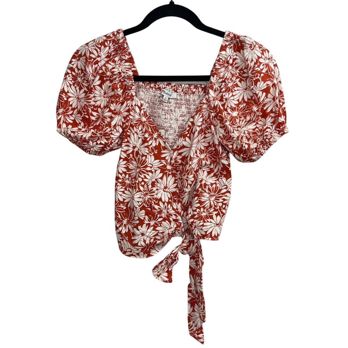 Madewell Madewell Anita Abstract Floral Linen Blend Wrap Puff Top XS Size XS / US 0-2 / IT 36-38 - 3 Thumbnail