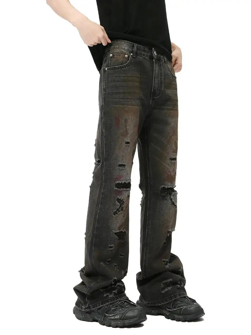 Japanese Brand Retro loose casual ripped slightly flared jeans Size US 32 / EU 48 - 3 Thumbnail
