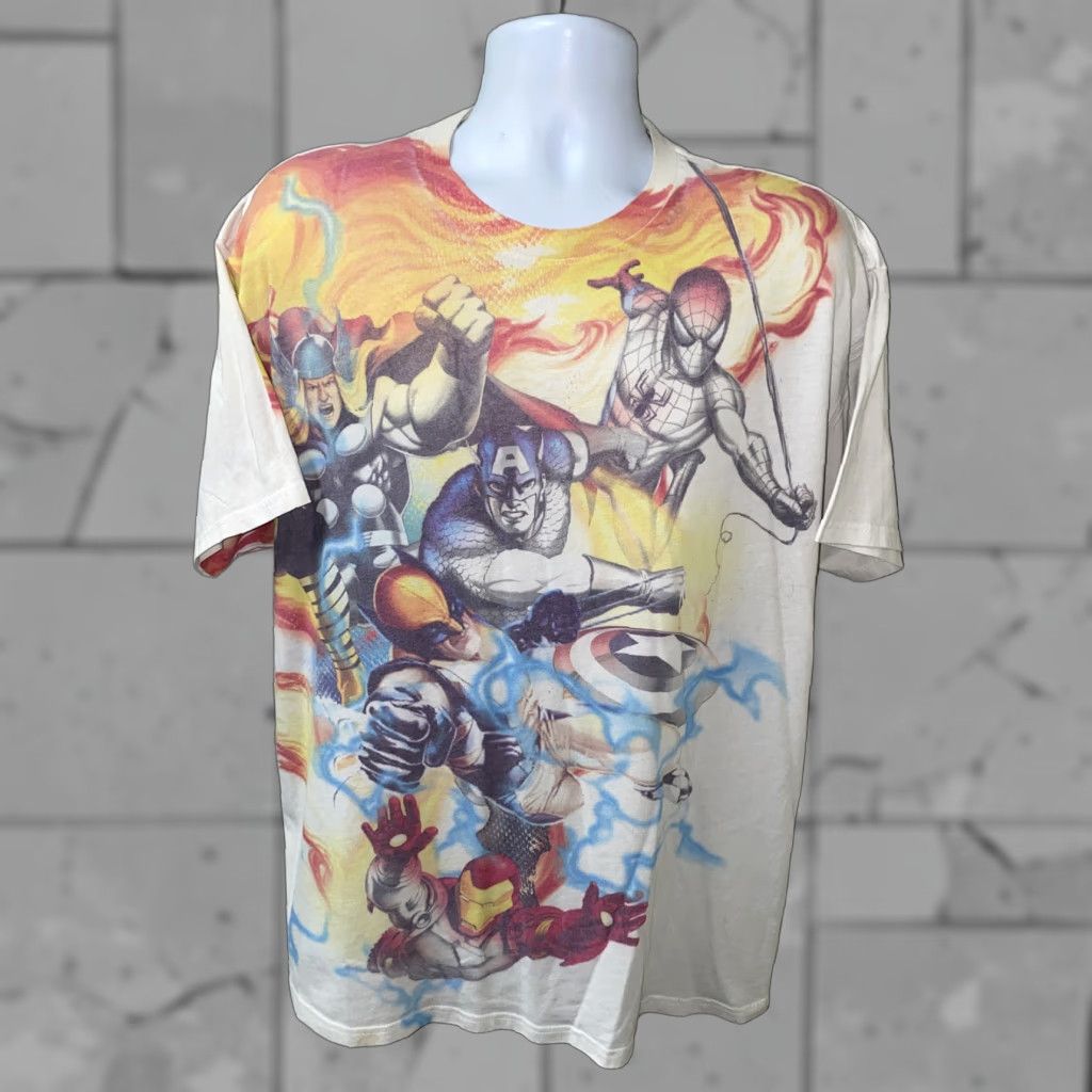 Vintage Marvel Heroes Mens White Graphic Short Sleeve T-Shirt 2XL Regular Size White Solid Pattern Short Sleeve Graphic Marvel Characters Mens T-Shirt Size US XXL / EU 58 / 5 - 1 Thumbnail