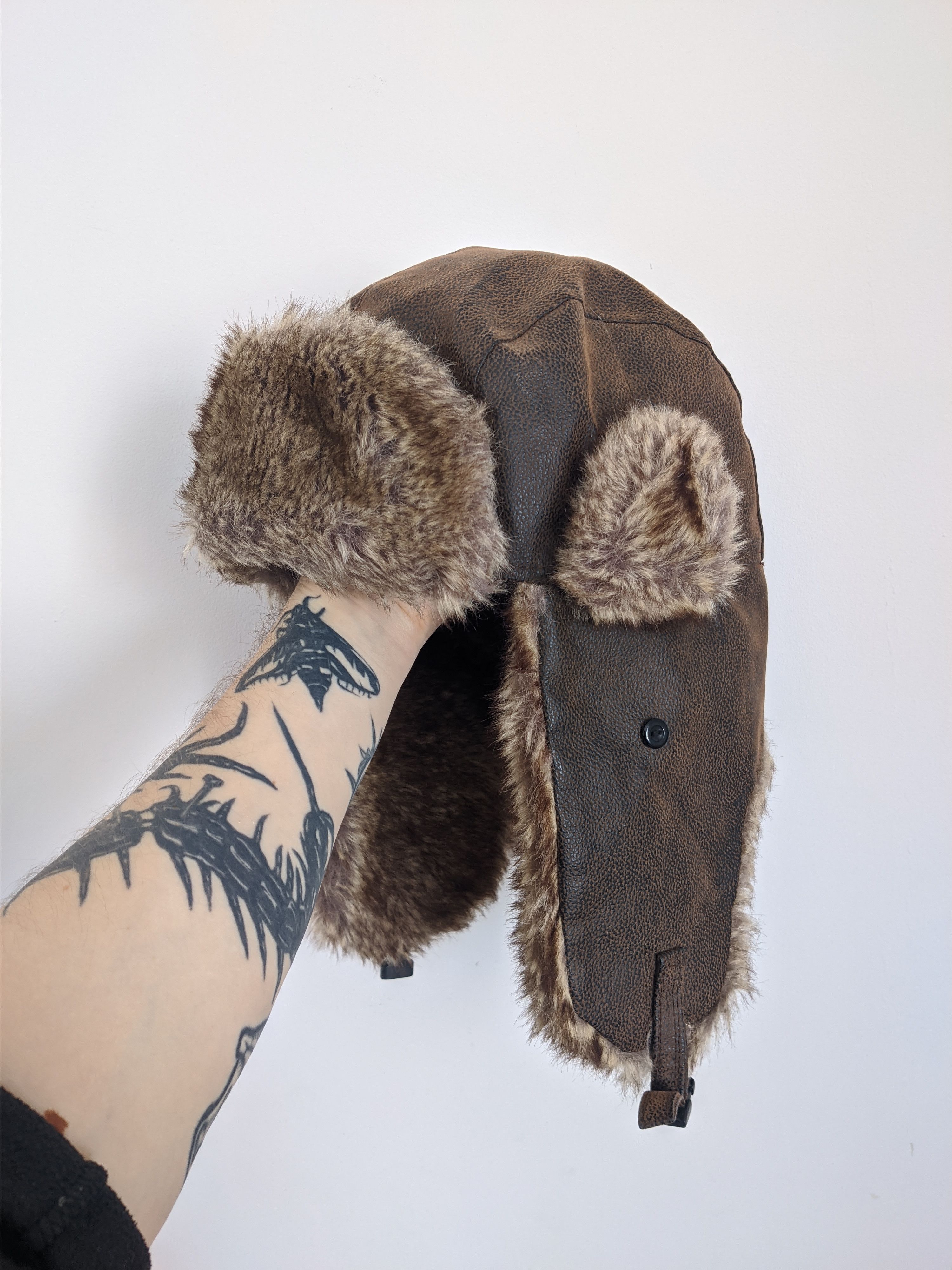 Vintage Fur hat leather fuzzy y2k trapper Size ONE SIZE - 5 Thumbnail