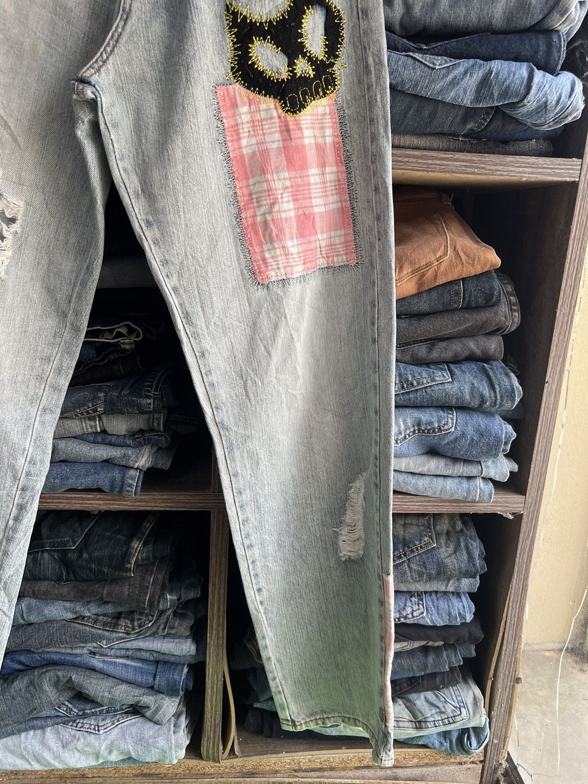 Japanese Brand 🔥Cantwo Patchwork Distressed Denim Size US 31 - 6 Thumbnail