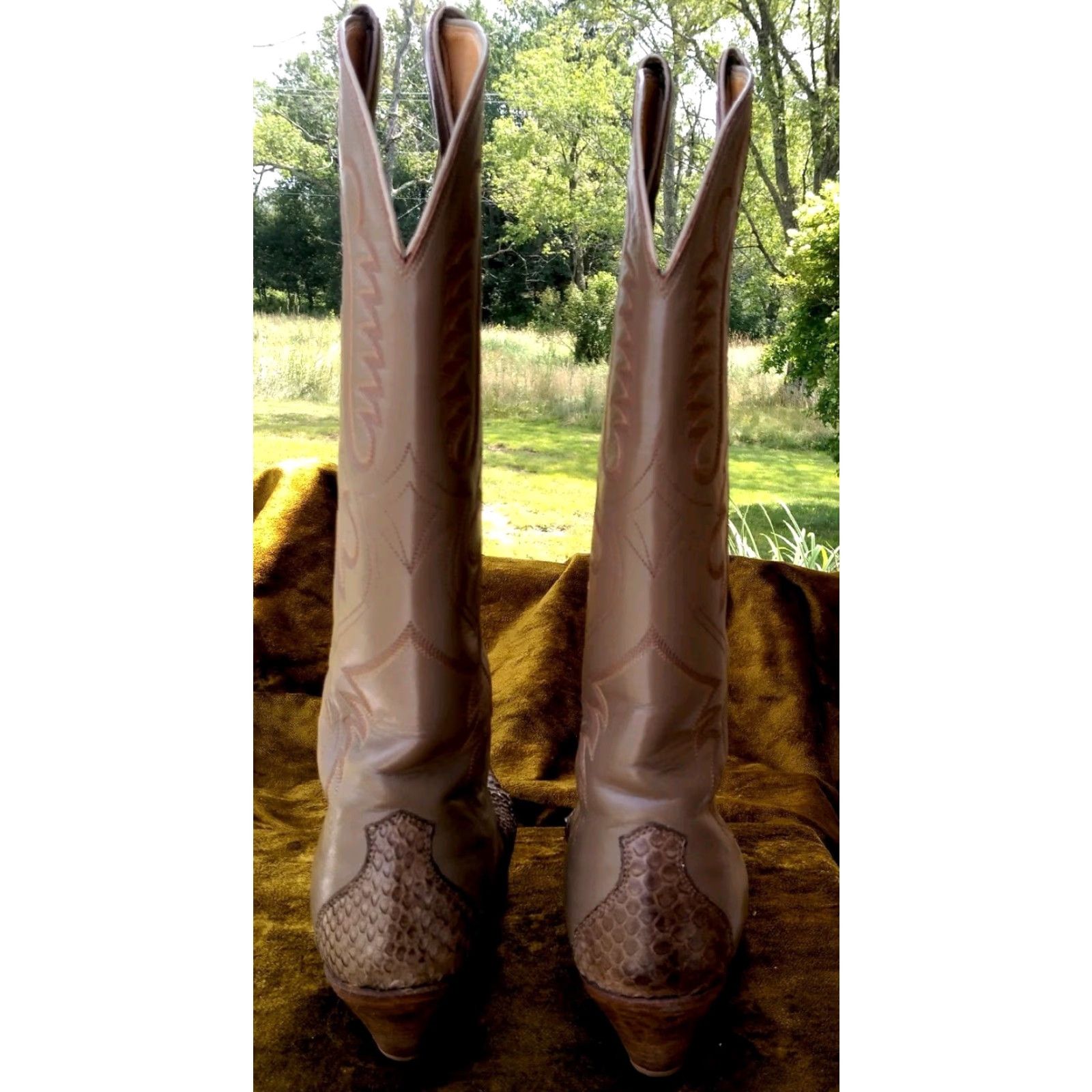 Justin Boots Justin Snakeskin Leather Cowboy Boots 6 1/2 B Brown Taupe Western L4441 USA 16" Boots Women Cowboy Western Snakeskin Handcrafted Leather Size US 7 / IT 37 - 3 Thumbnail