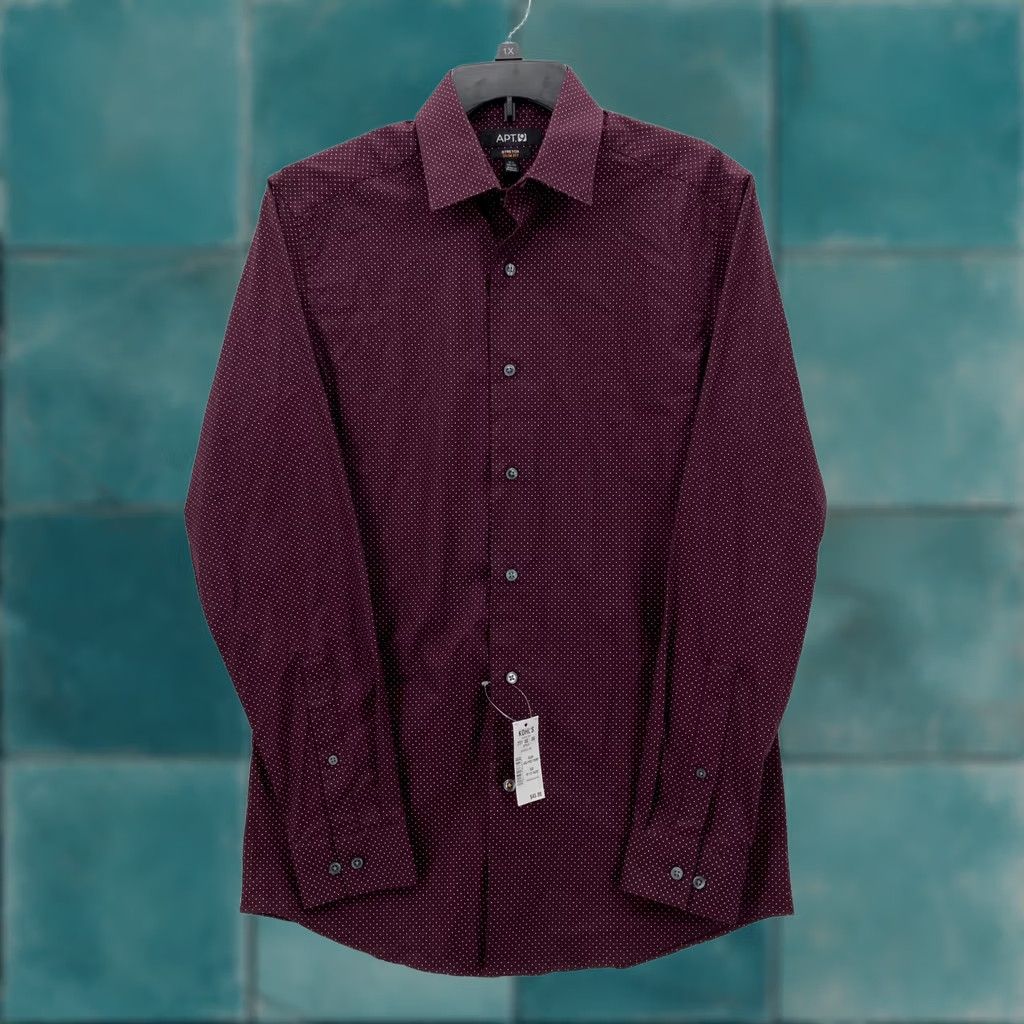 Apt. 9 APT 9 Shirt Mens 15.5 34/35 Poet Purple Polka Dot Slim Fit Stretch Dress Shirt NWT Size US L / EU 52-54 / 3 - 1 Thumbnail