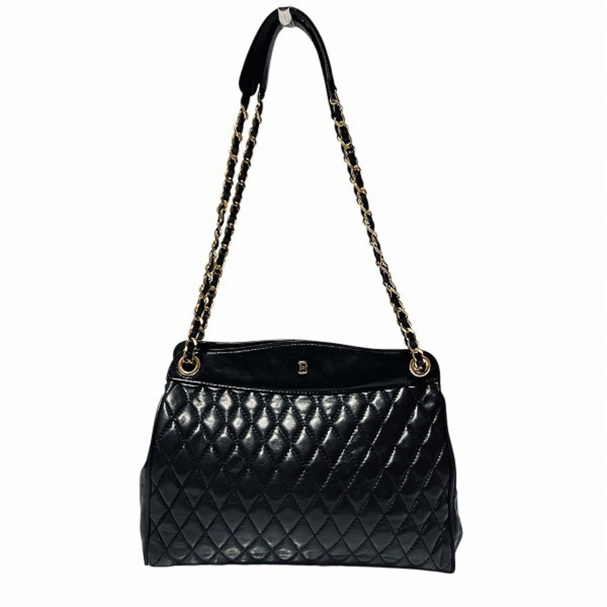Bally Chain Shoulder Lambskin Bag Handbag Women's in Black