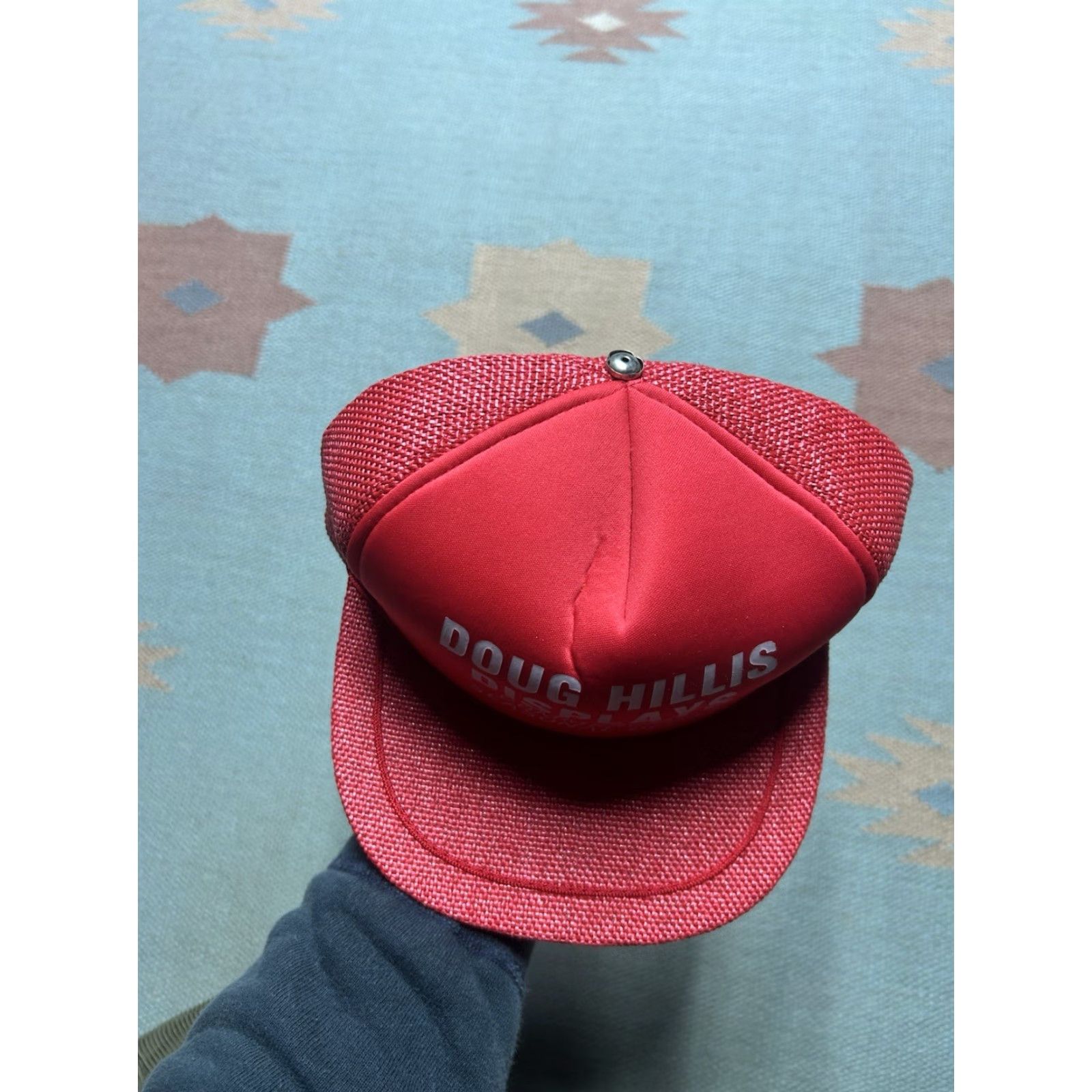 Vintage VINTAGE Snap-Back Trucker Hat Red Christmas Straw Doug Hillis Seasonal Decor Men Adjustable Cap Size ONE SIZE - 3 Thumbnail