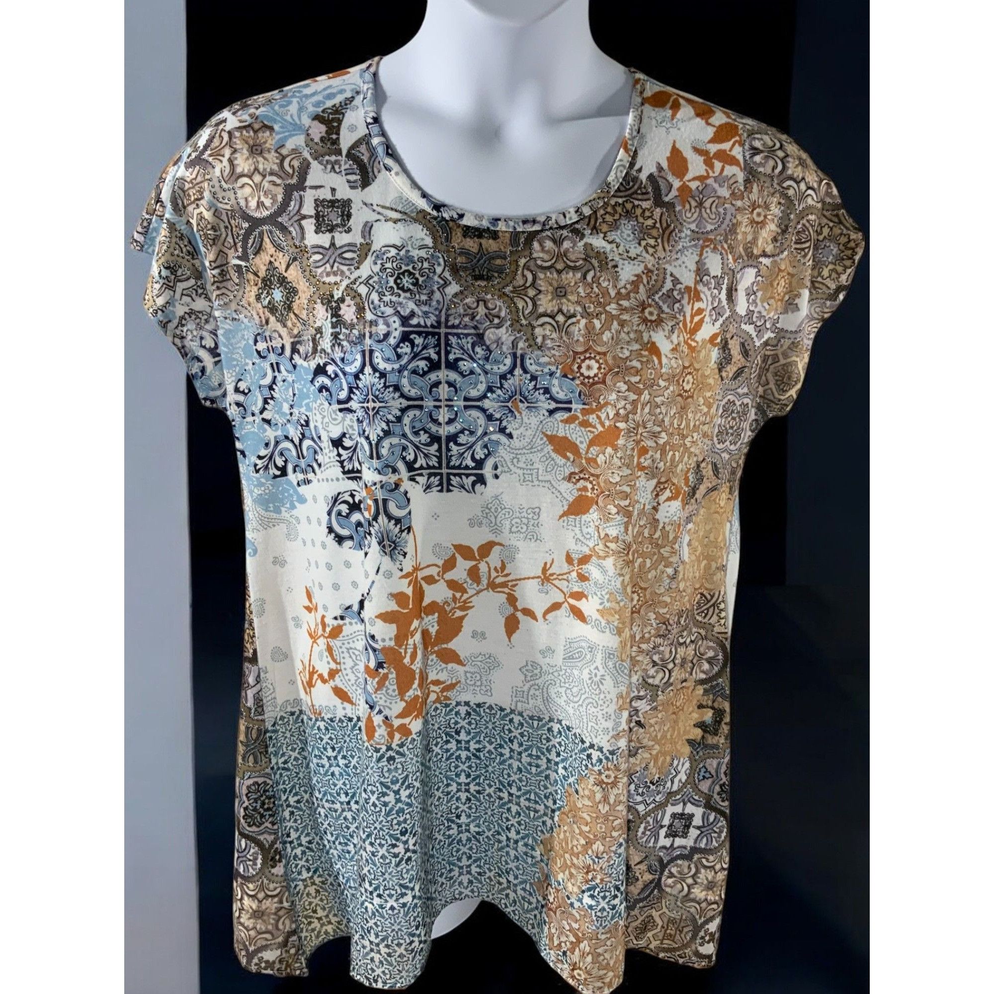 Chicos Chicos Zenergy Large Blouse Paisley Floral Short Sleeve Size L / US 10 / IT 46 - 8 Thumbnail