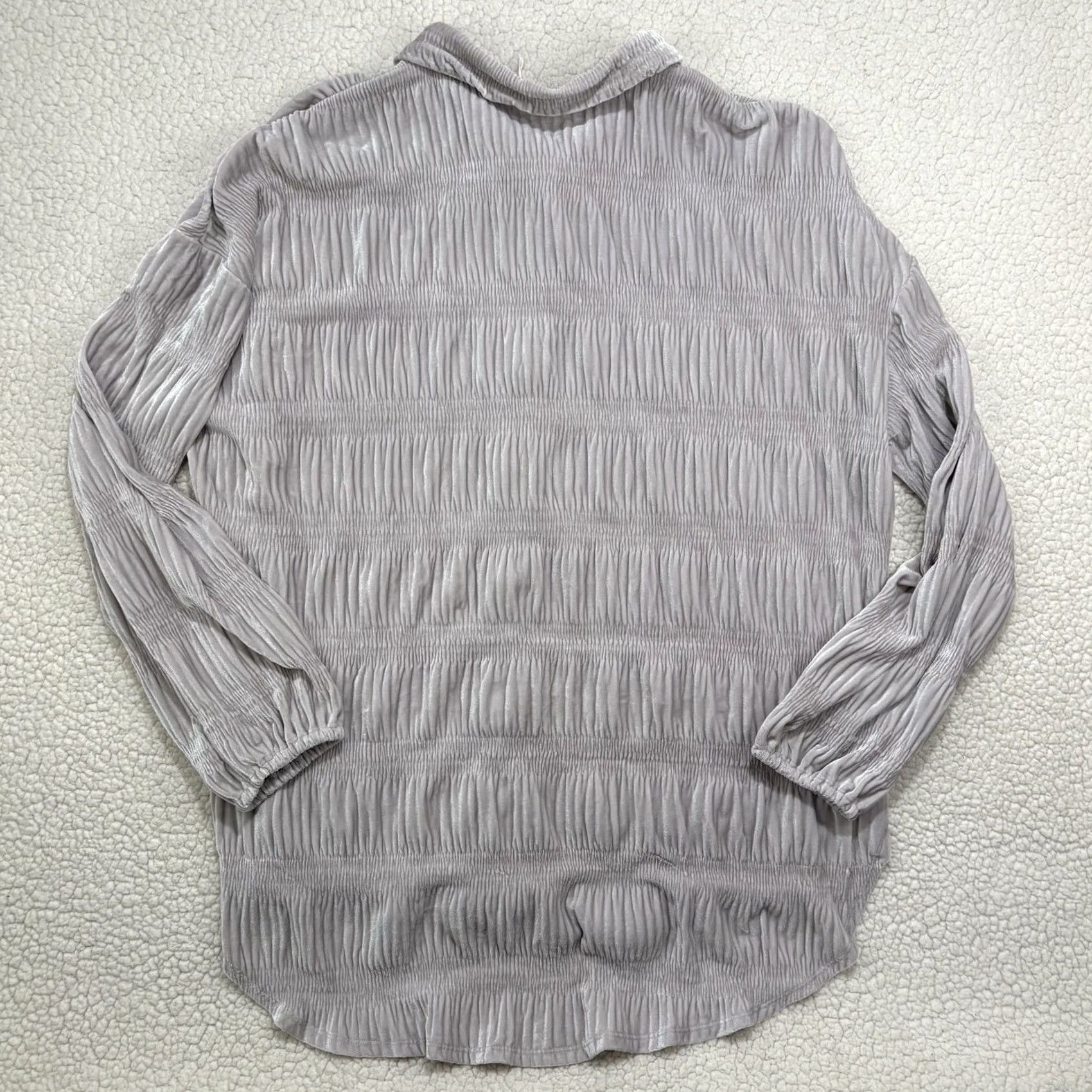 Free People Free People Blouse Tunic Velvet Button Collared Long Sleeve Gray L Bohemian Oversized Regular Women Size L / US 10 / IT 46 - 6 Thumbnail