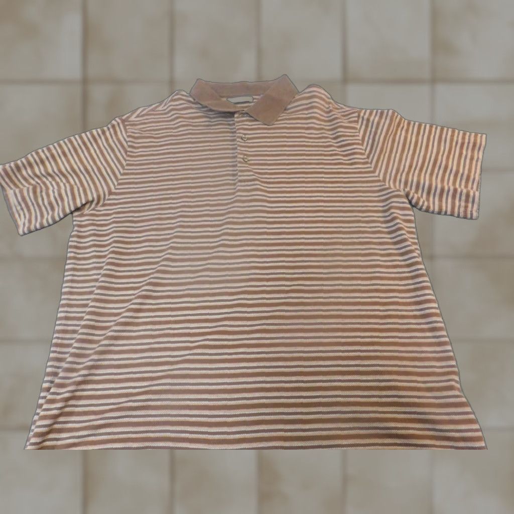 Vintage Daniel Cremieux Mens Polo Shirt XL Brown Striped Signature Collection Shirt Regular Short Sleeve Button-Down Collared Golf USA Palm Flag Theme Mens Size US XL / EU 56 / 4 - 1 Thumbnail