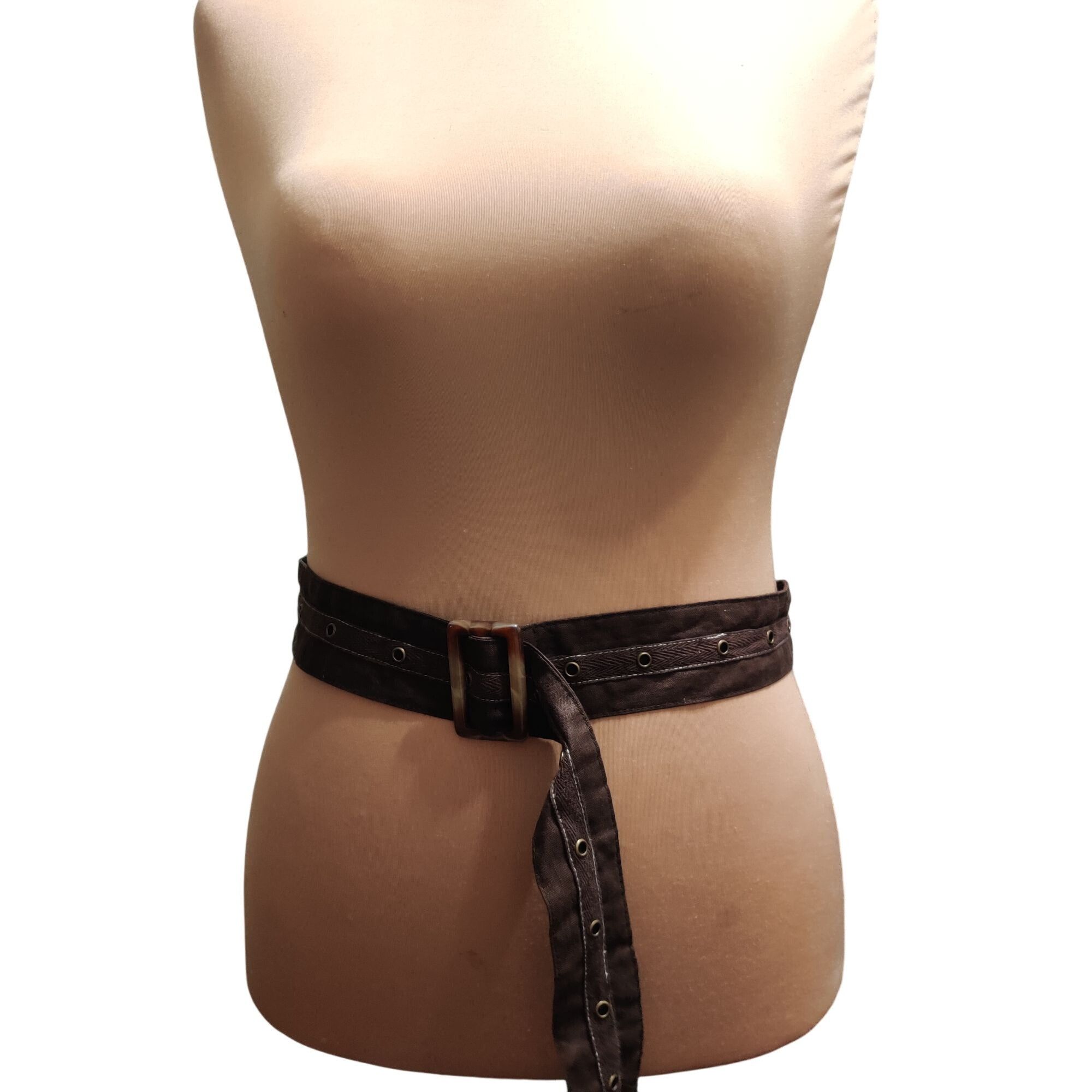Other Womens Brown Eyelet Belt Marbled Buckle Y2K Grunge Bohocore Size ONE SIZE - 5 Thumbnail
