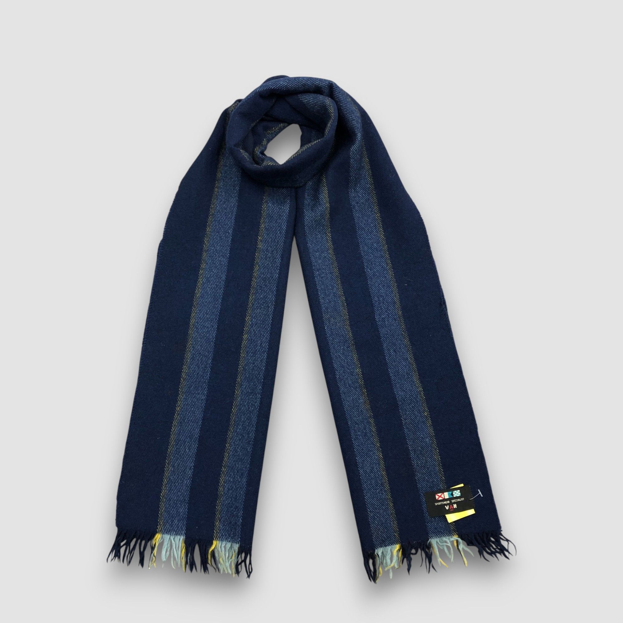 Japanese Brand Vintage 90s Van Jac Scarf Muffler Wool Fringe Winter Scarves Size ONE SIZE - 1 Thumbnail