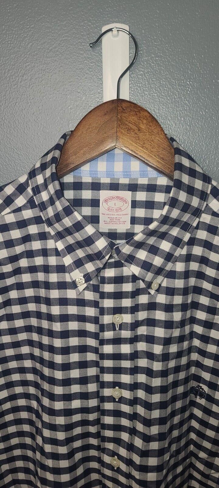 Brooks Brothers Brooks Brothers Men's Large L Blue Gingham Check Button Down Size 42R - 3 Thumbnail