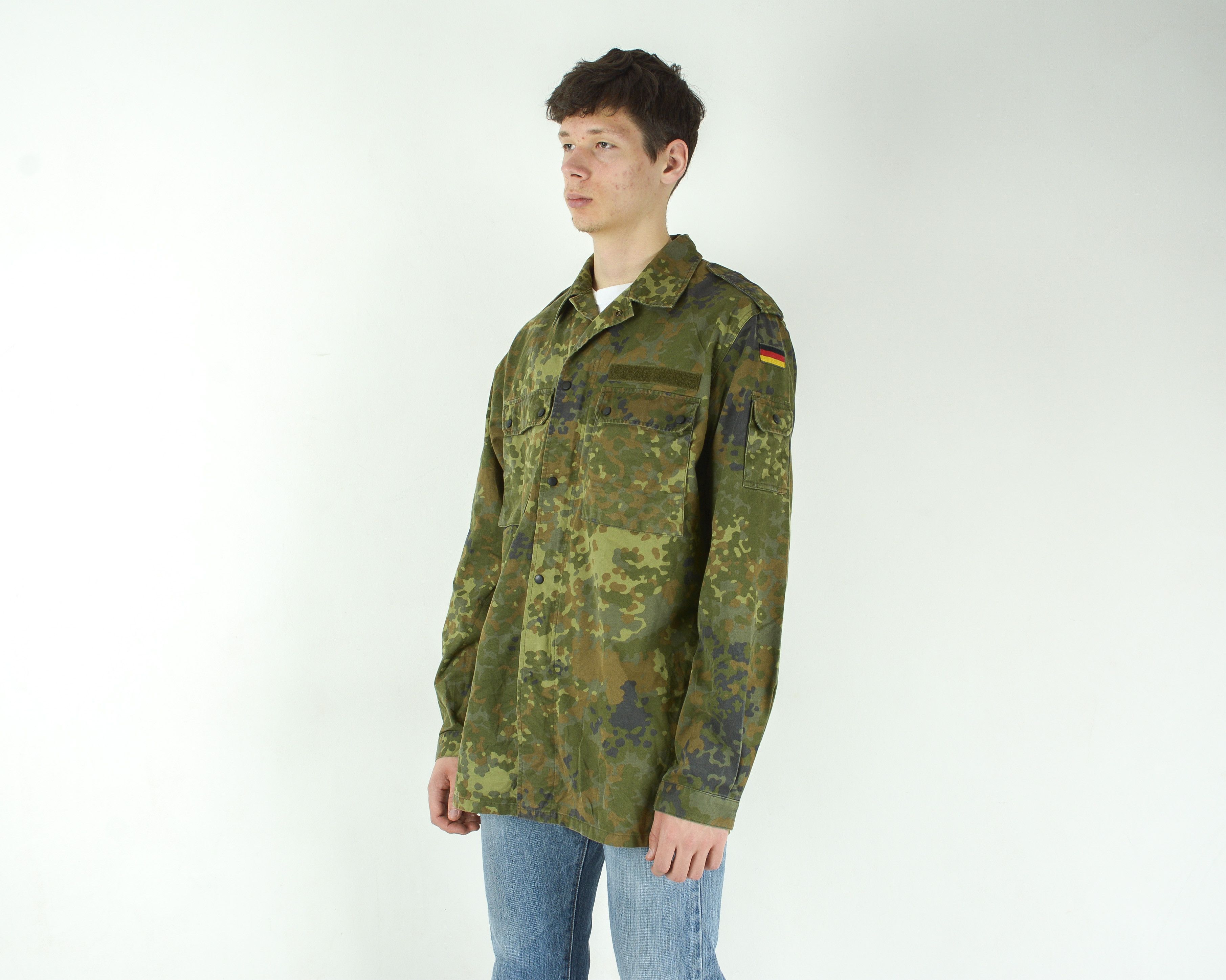 Vintage Germany L Flecktarn Army Field Jacket Coat War Camouflage Size US L / EU 52-54 / 3 - 4 Thumbnail