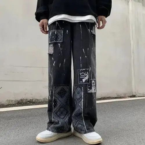 Jean Bandana Patchwork Straight Leg Baggy Jeans Size US 30 / EU 46 - 1 Thumbnail