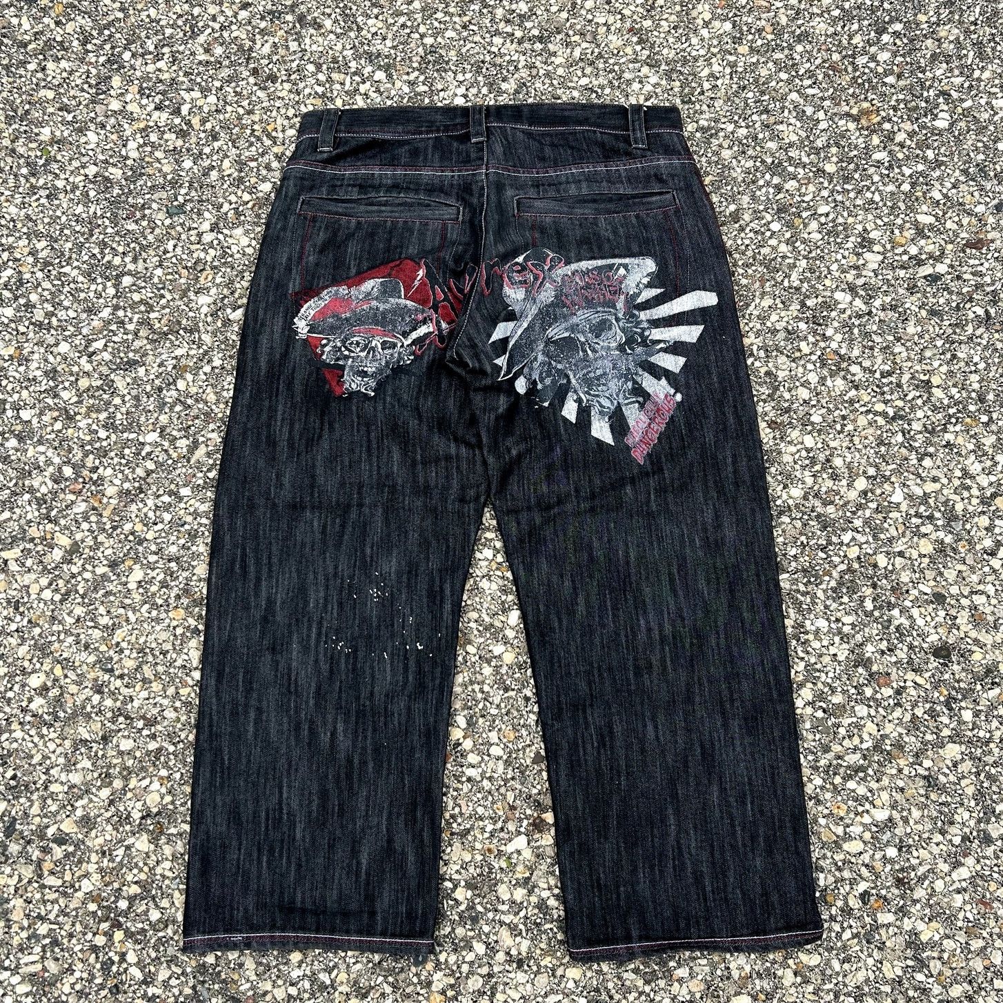 image of Vintage Y2K Baggy Avirex Denim Jeans in Black, Men's (Size 38)