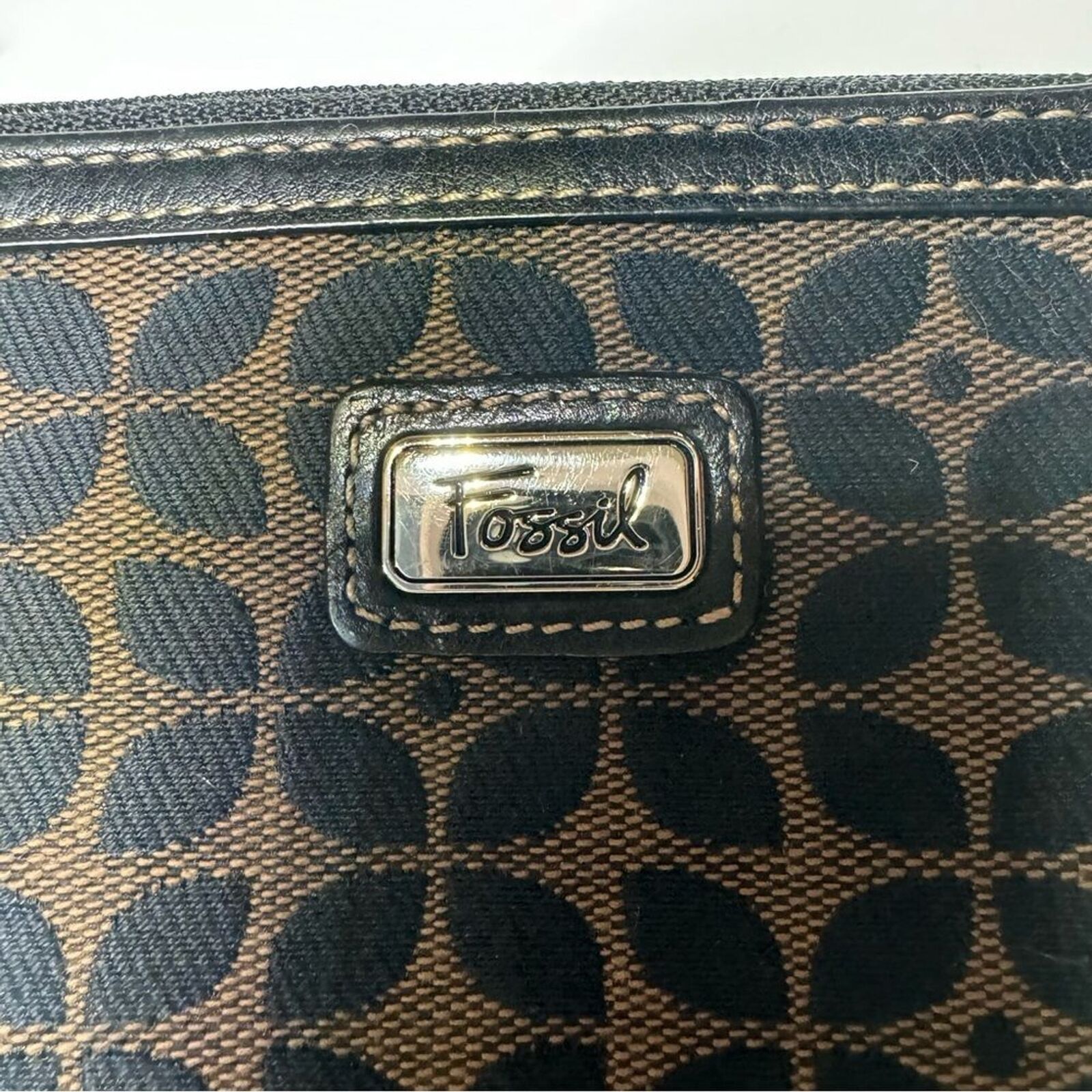 Fossil Fossil Leather Trim Canvas Wristlet Wallet Black/Brown Size ONE SIZE - 3 Thumbnail