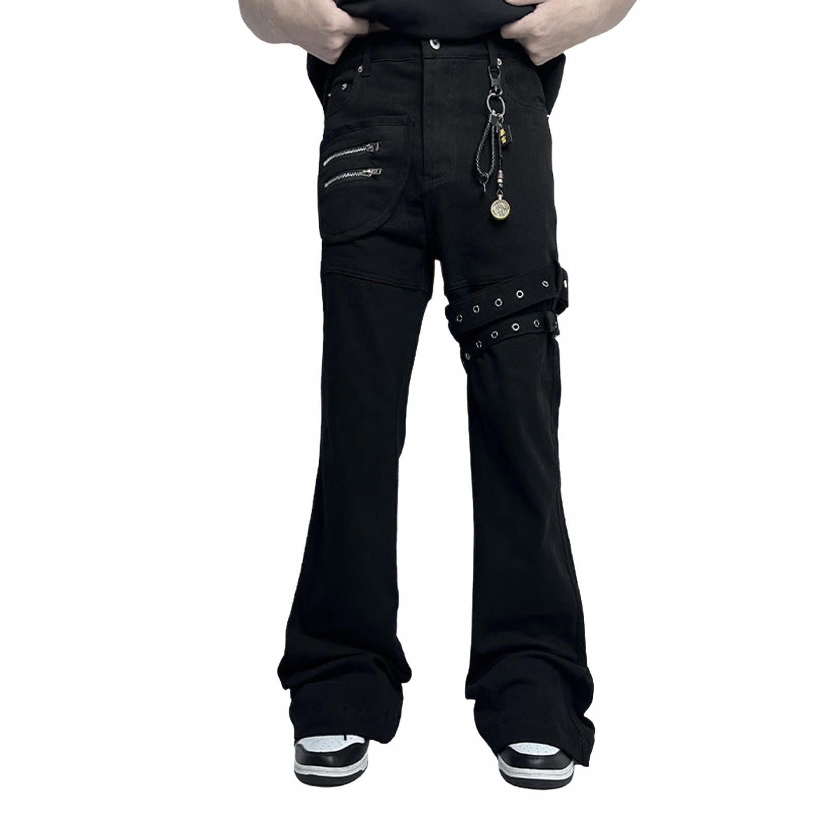 Japanese Brand Black Flared Cargo Pants with Zipper and Strap Details Size US 32 / EU 48 - 1 Thumbnail
