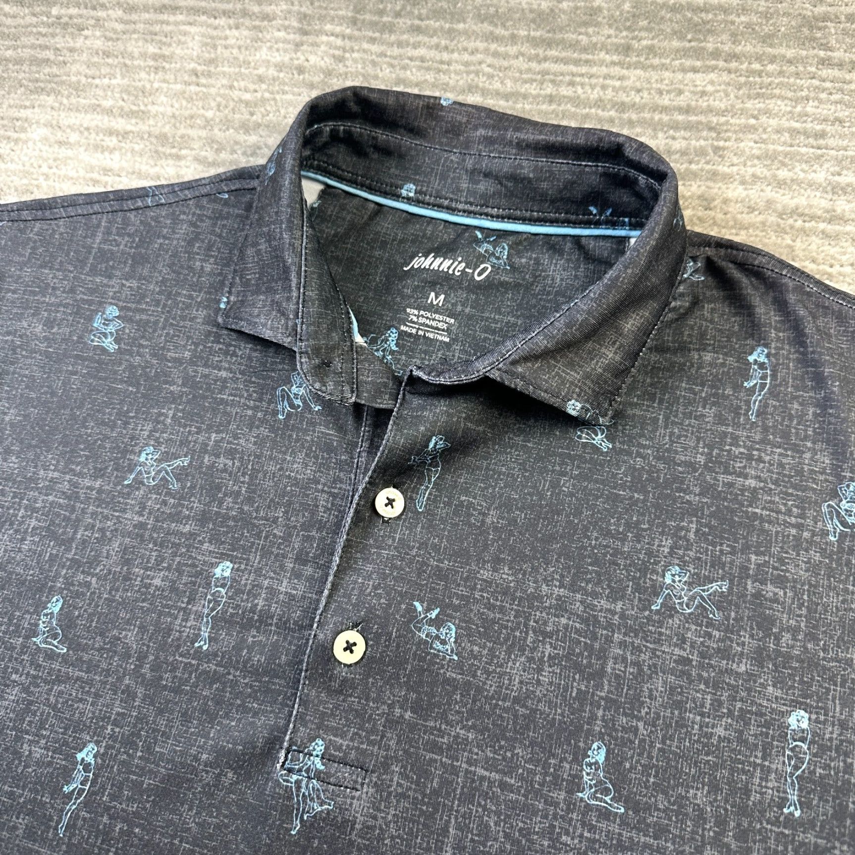 johnnie-O Johnnie-O Polo Shirt Mens M Black Blue All Over Print Golf Performance Shirt Size US M / EU 48-50 / 2 - 2 Thumbnail
