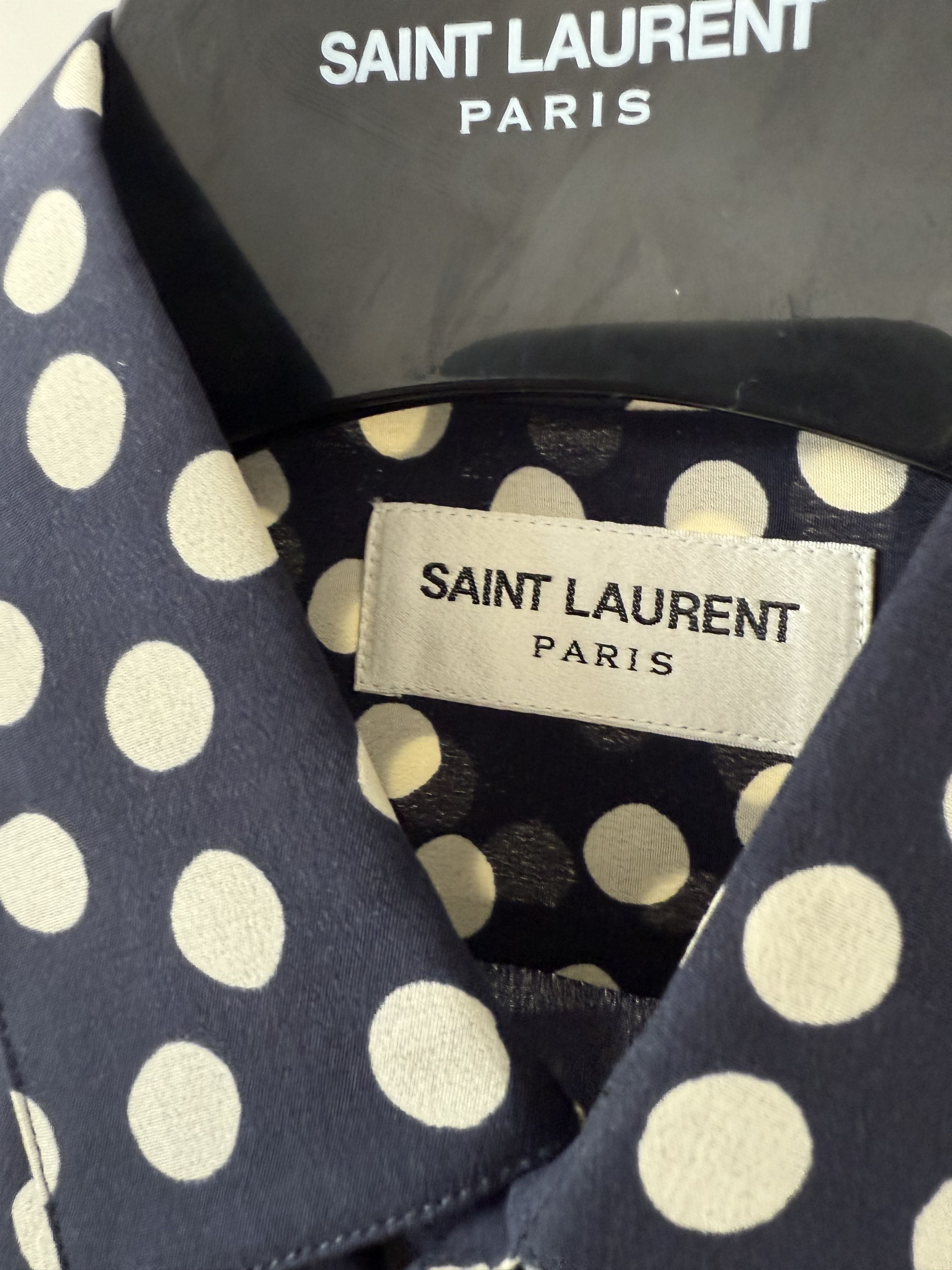 Saint Laurent Paris FW19 Saint Laurent Cream/Navy Polka Dot Silk Shirt Size US S / EU 44-46 / 1 - 8 Thumbnail