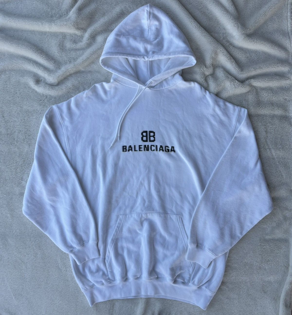 Balenciaga White Pixel Logo Hoodie