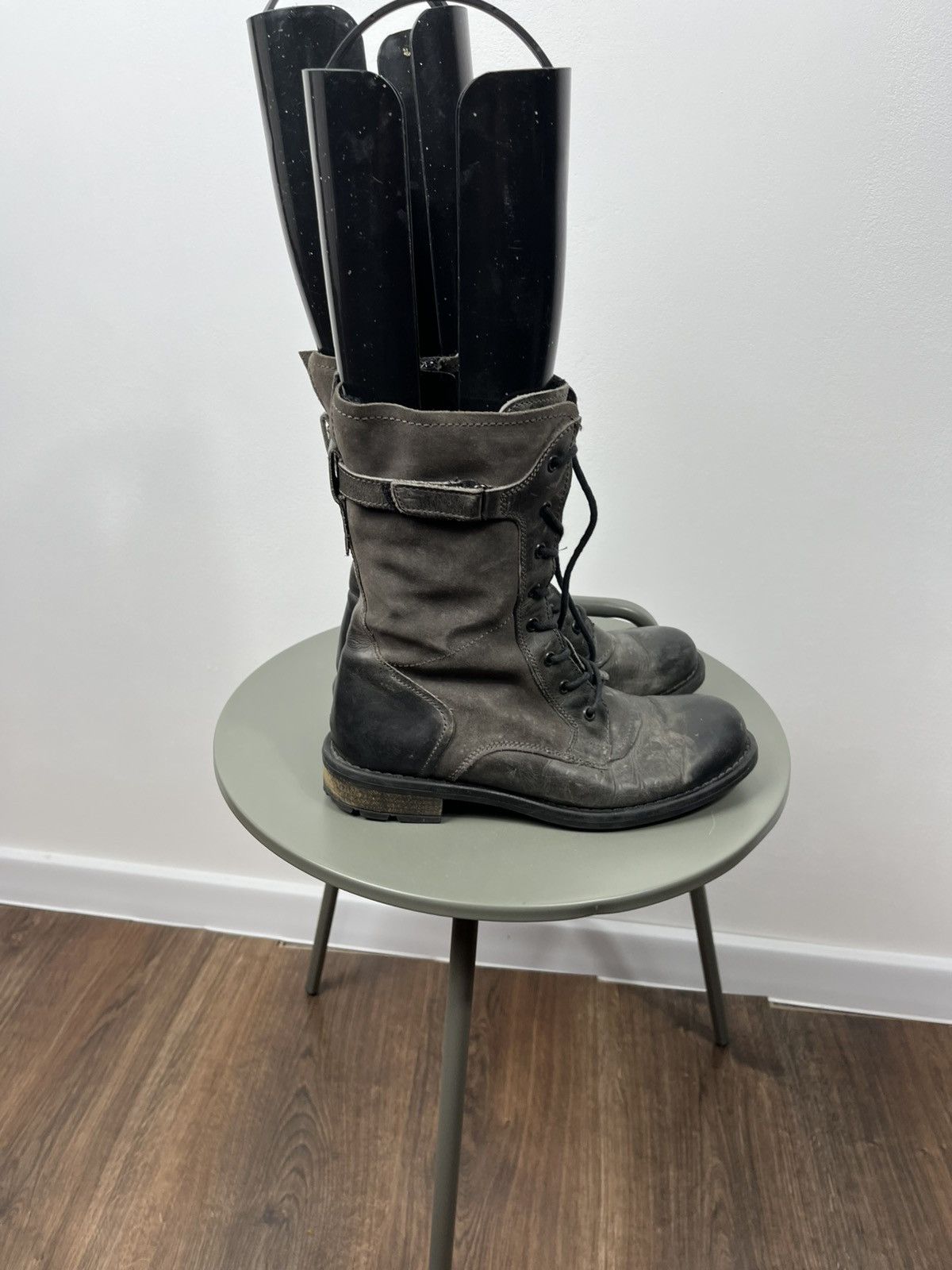 Other Gray Distressed Leather Lace-Up Avant-Garde Boots Size 39 Size US 8.5 / IT 38.5 - 9 Thumbnail