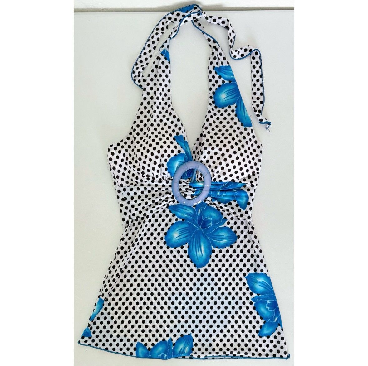 Japanese Brand Polka Dot Floral Belted Halter Top Shirt Blouse Size S 🤍💙 Size S / US 4 / IT 40 - 1 Thumbnail