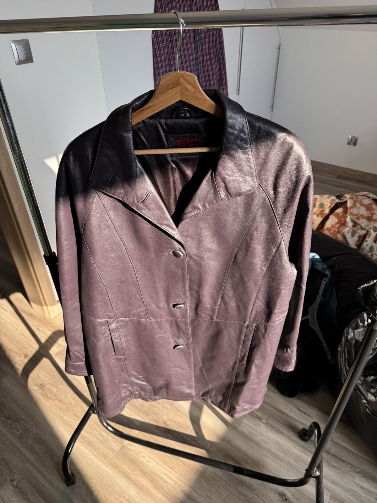 Genuine Leather × Vintage Vintage Purple Leather Jacket Coat Avant Garde Opium Washed Size L / US 10 / IT 46 - 2 Thumbnail