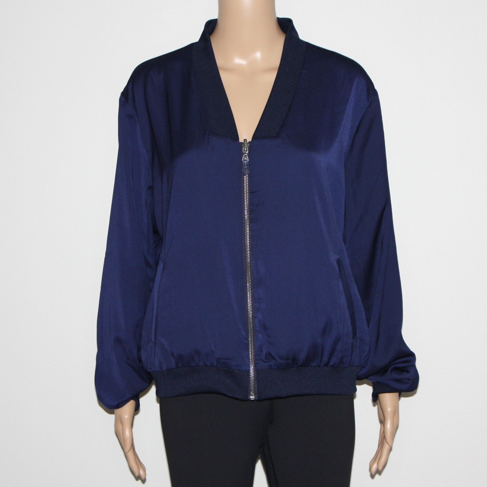 Other Stella & Dot Navy Blue & Python Reversible Bomber Jacket Size L / US 10 / IT 46 - 2 Thumbnail