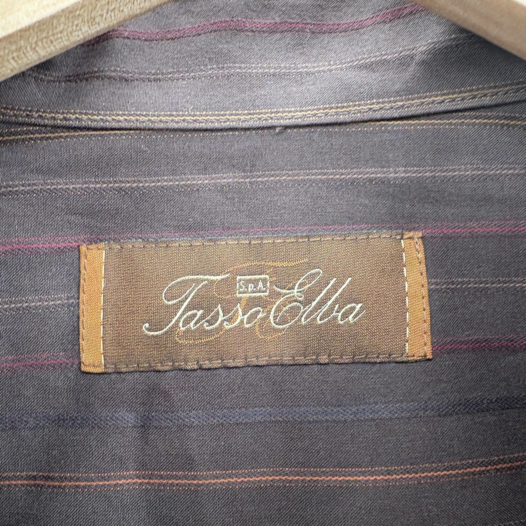 Tasso Elba Tasso Elba Dress Shirt Mens Large Brown Stripe Cotton Button-Down Long Sleeve Size 42R - 4 Thumbnail