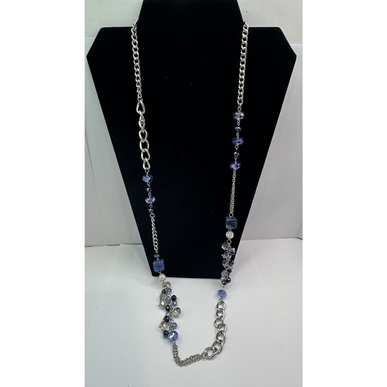 Other Long Black Clear Blue Glass Beads Silver Tone Chain Necklace Size ONE SIZE - 2 Thumbnail