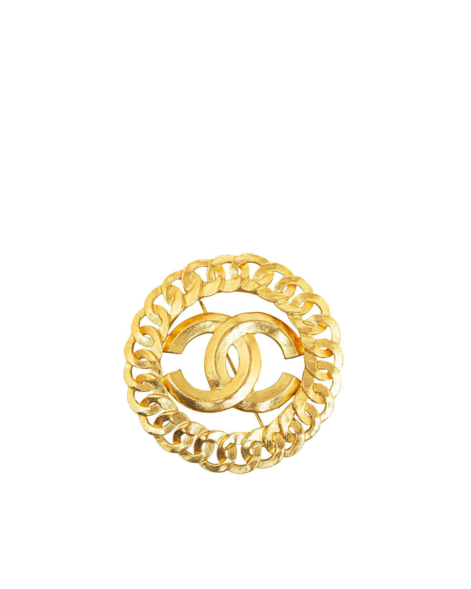 image of Chanel Gold-Tone Metal Brooch With Back Pin Closure, Women's