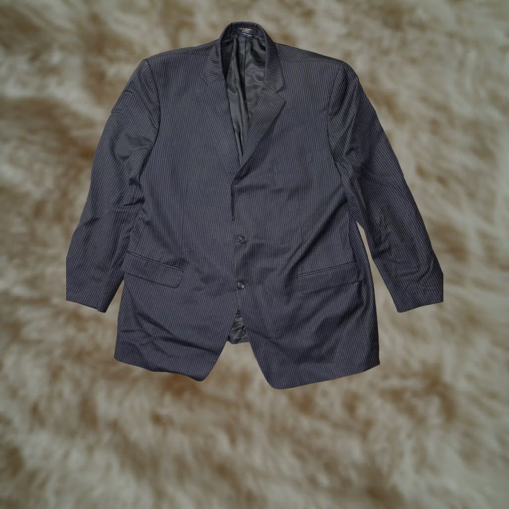 Tommy Hilfiger Tommy Hilfiger Blazer Mens 52L Navy Blue Pinstripe Wool Suit Jacket Coat Pinstripe Notch Two-Button Long 52L Navy Mens Business Formal Blazer Size 52R - 1 Thumbnail