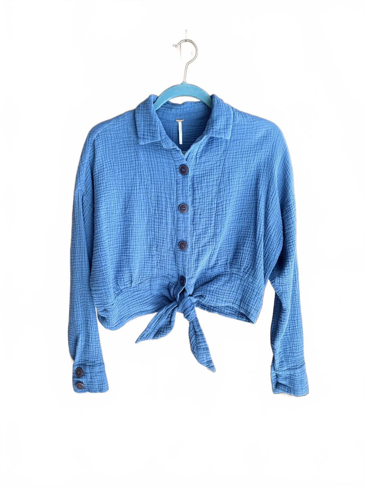 Free People Free People Blue Button-Up Tie-Front Top, Size S Size S / US 4 / IT 40 - 1 Thumbnail