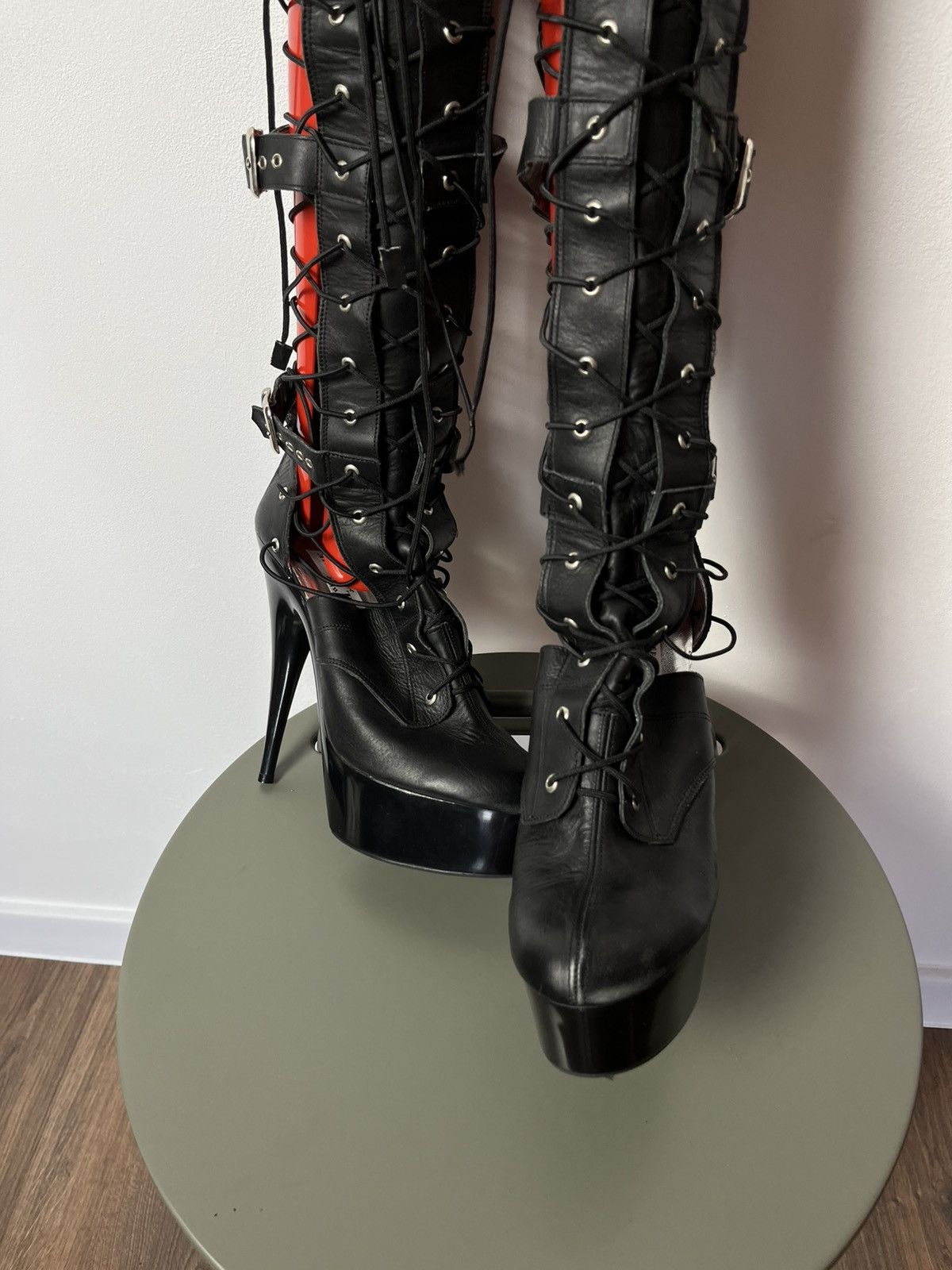 If Six Was Nine × Japanese Brand Gothic Thigh High Platform Heels with Laces and Buckles Size US 8 / IT 38 - 11 Thumbnail