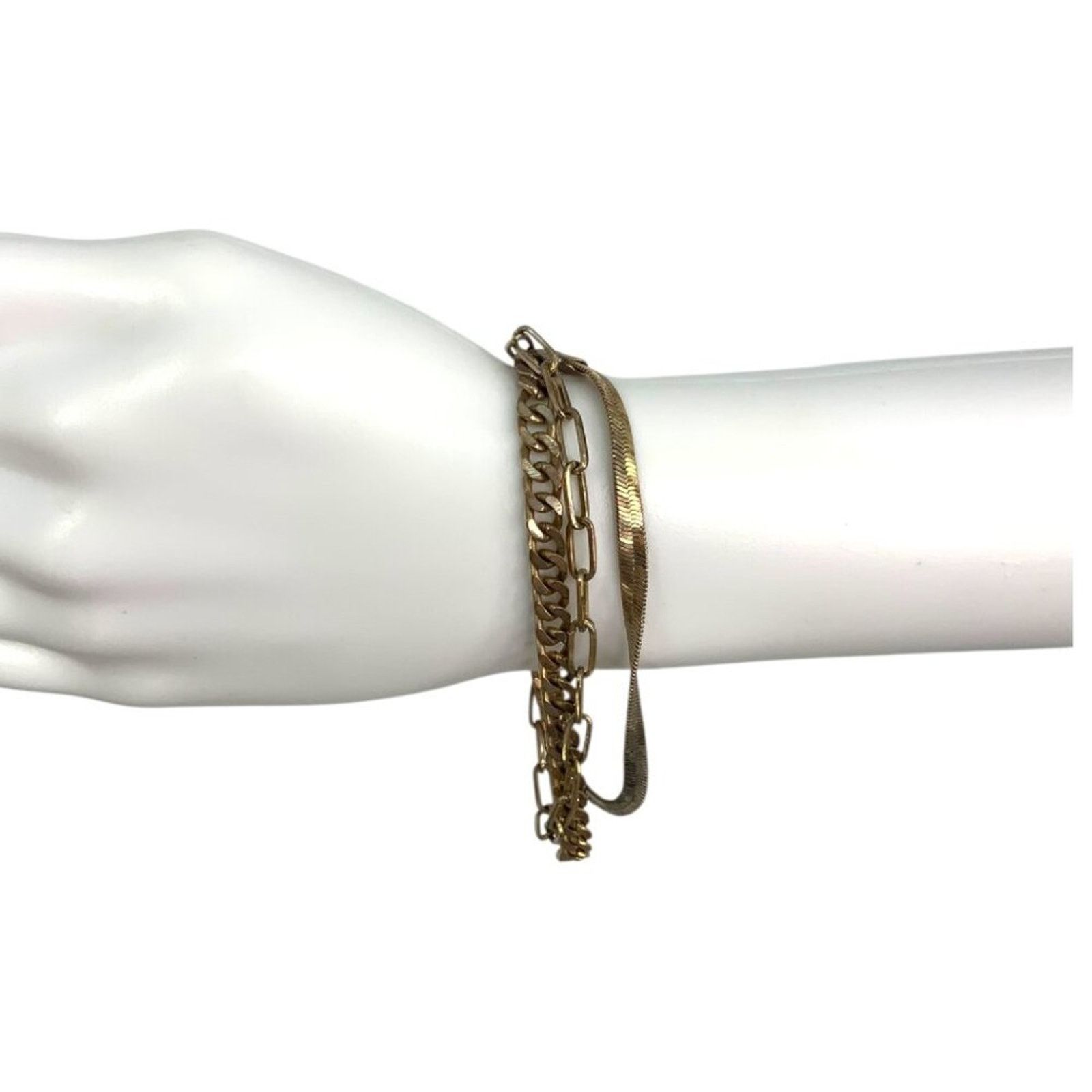 Other Triple Strand Metal Mixed Link Herringbone Layered Bracelet Size ONE SIZE - 2 Thumbnail