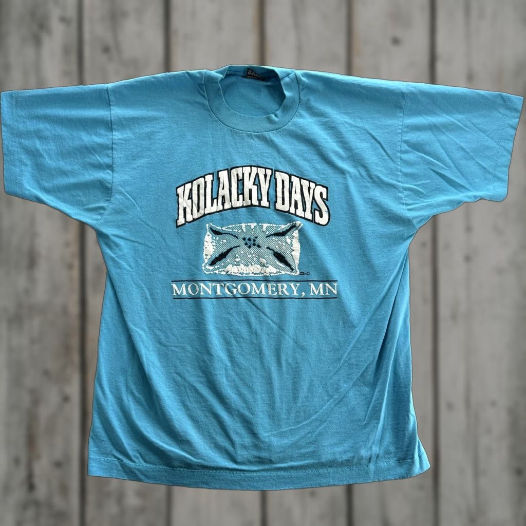 Fruit Of The Loom VINTAGE Kolacky Days Shirt Mens XL Blue Fruit of the Loom USA 90s Tee Size US XL / EU 56 / 4 - 1 Thumbnail