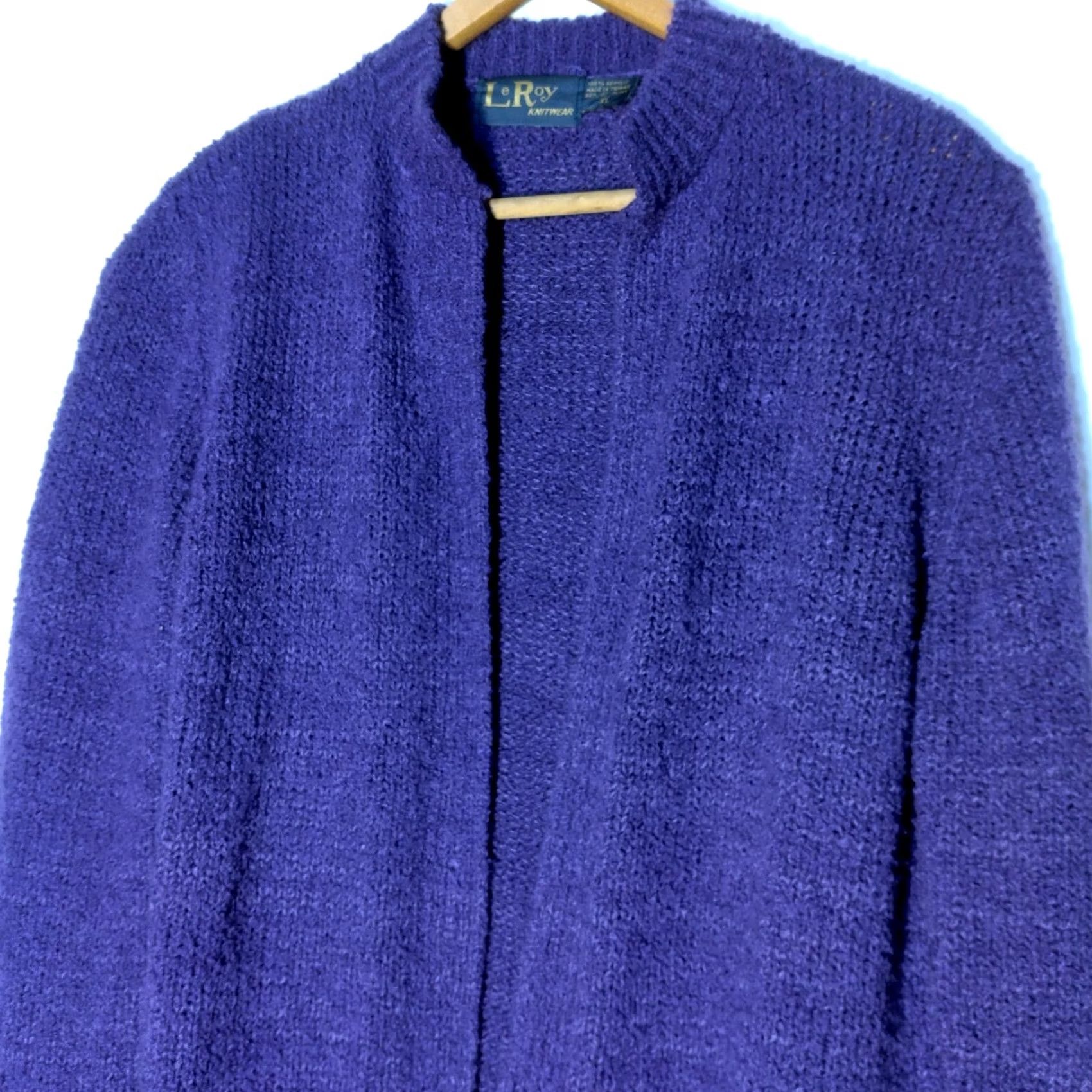 Vintage VINTAGE LeRoy Knitwear Cardigan Sweater Women XL Purple Open Front Grannycore Size XL / US 12-14 / IT 48-50 - 3 Thumbnail