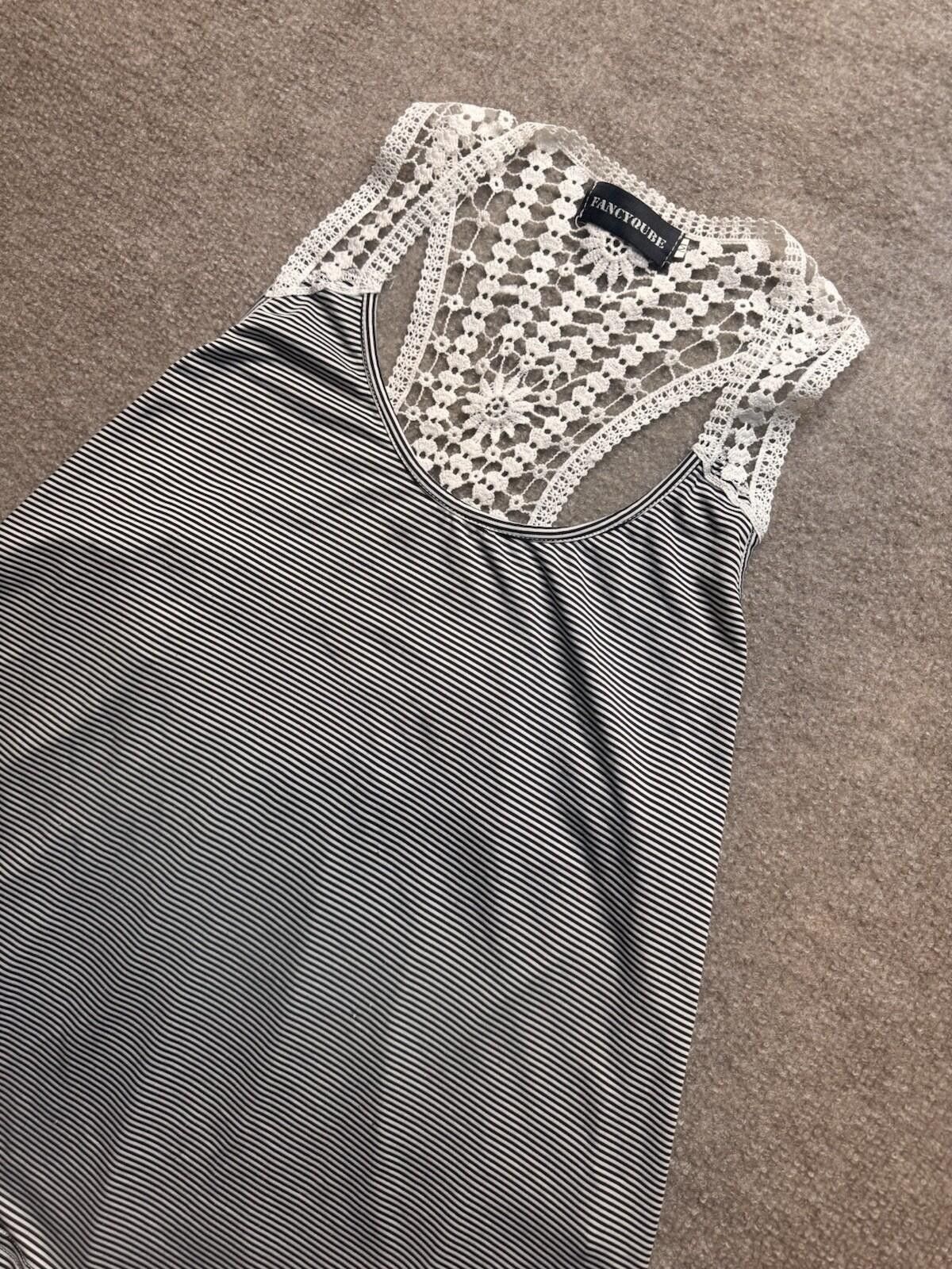 Other Fancyqube Striped Tank Top w/ Crochet Straps Womens Med 777 Size M / US 6-8 / IT 42-44 - 1 Thumbnail