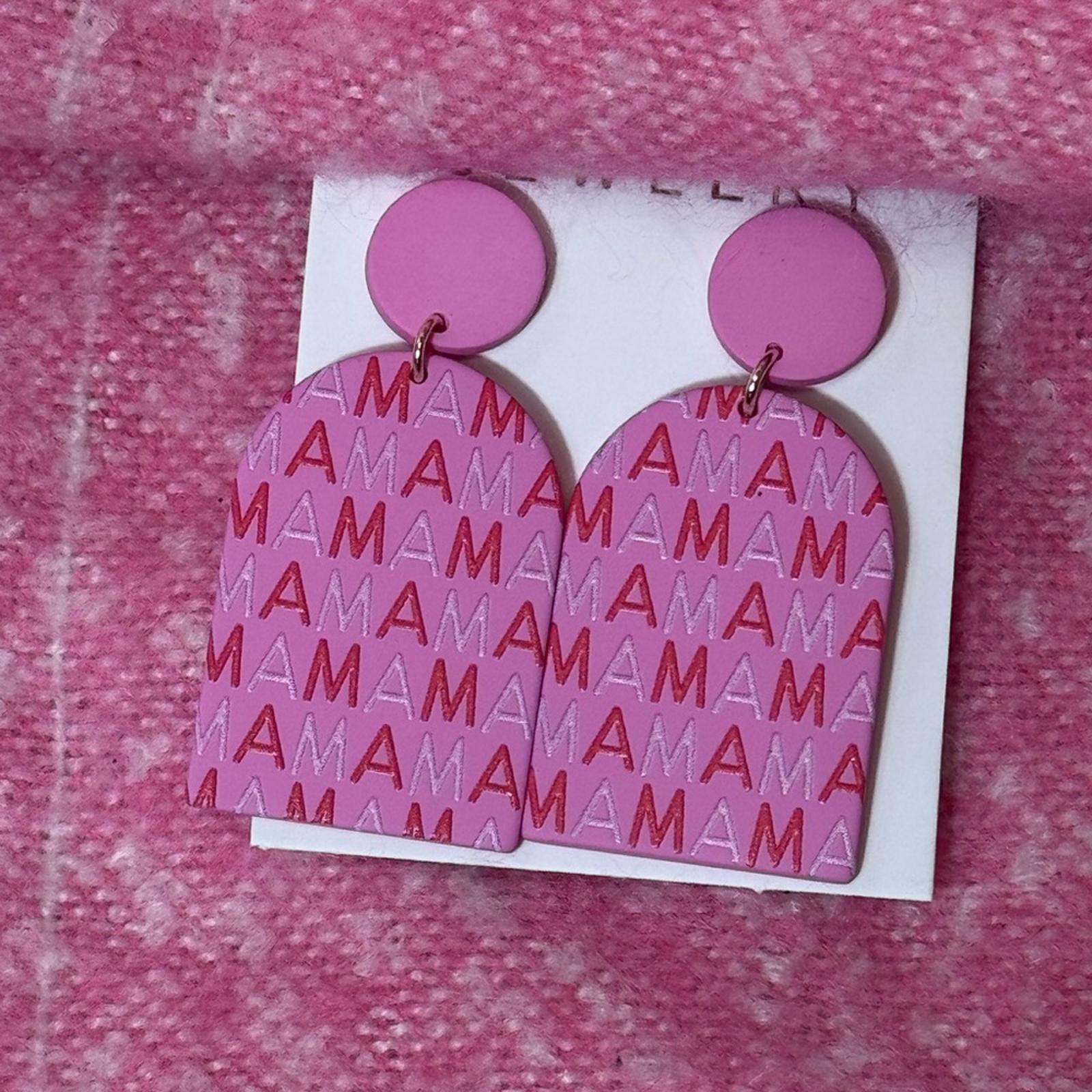 Designer Trendy Pink and Red 'MAMA' Earrings Size ONE SIZE - 1 Thumbnail