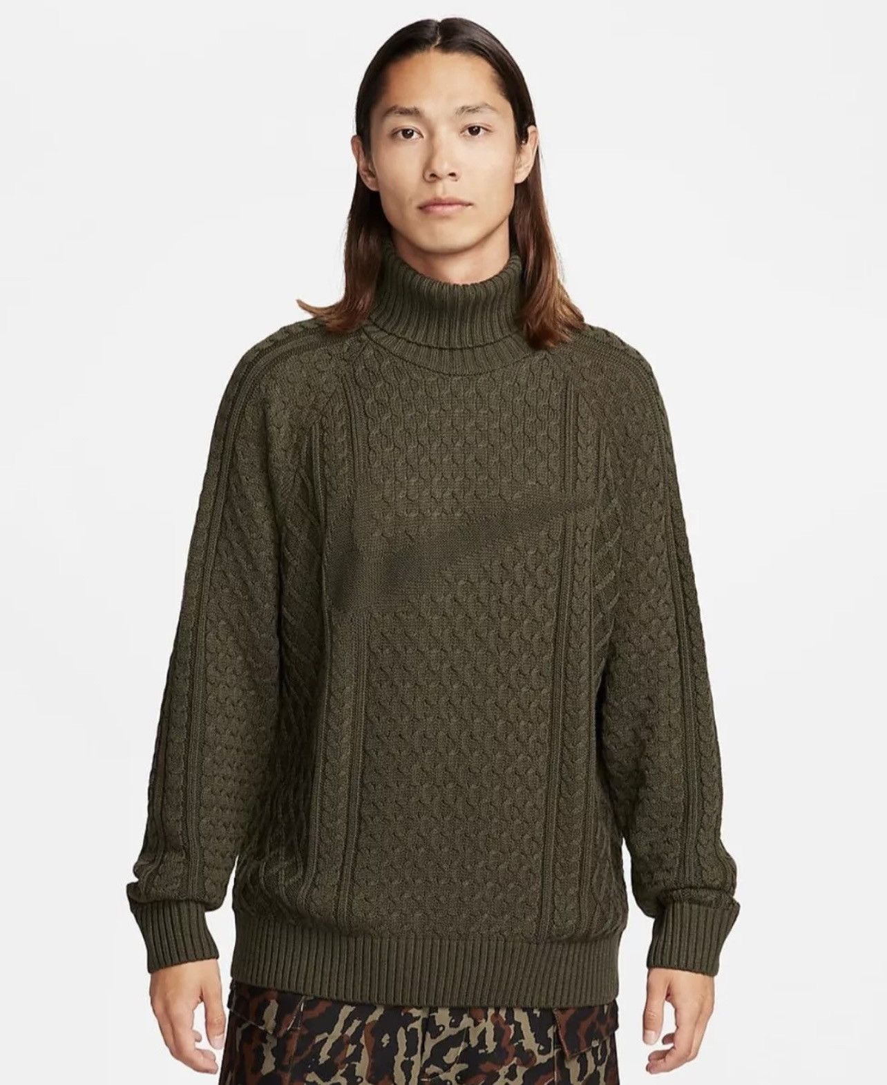 Nike Nike Life Cable Knit Turtleneck Green Sweater Size US L / EU 52-54 / 3 - 1 Thumbnail