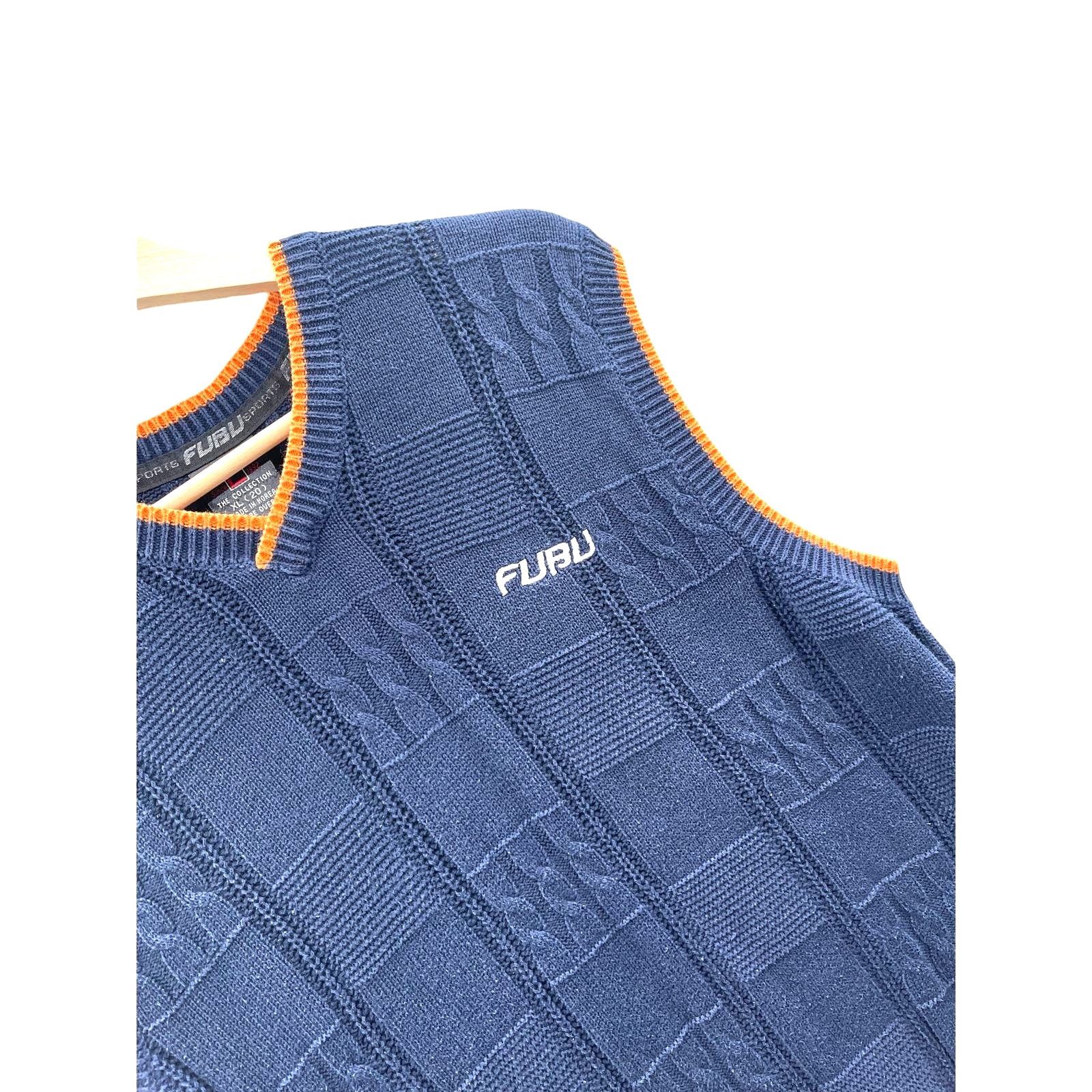 Fubu × Vintage Vintage 1990's Fubu Sports Two-Tone Cable Knit Sweater Vest Size US XL / EU 56 / 4 - 4 Thumbnail