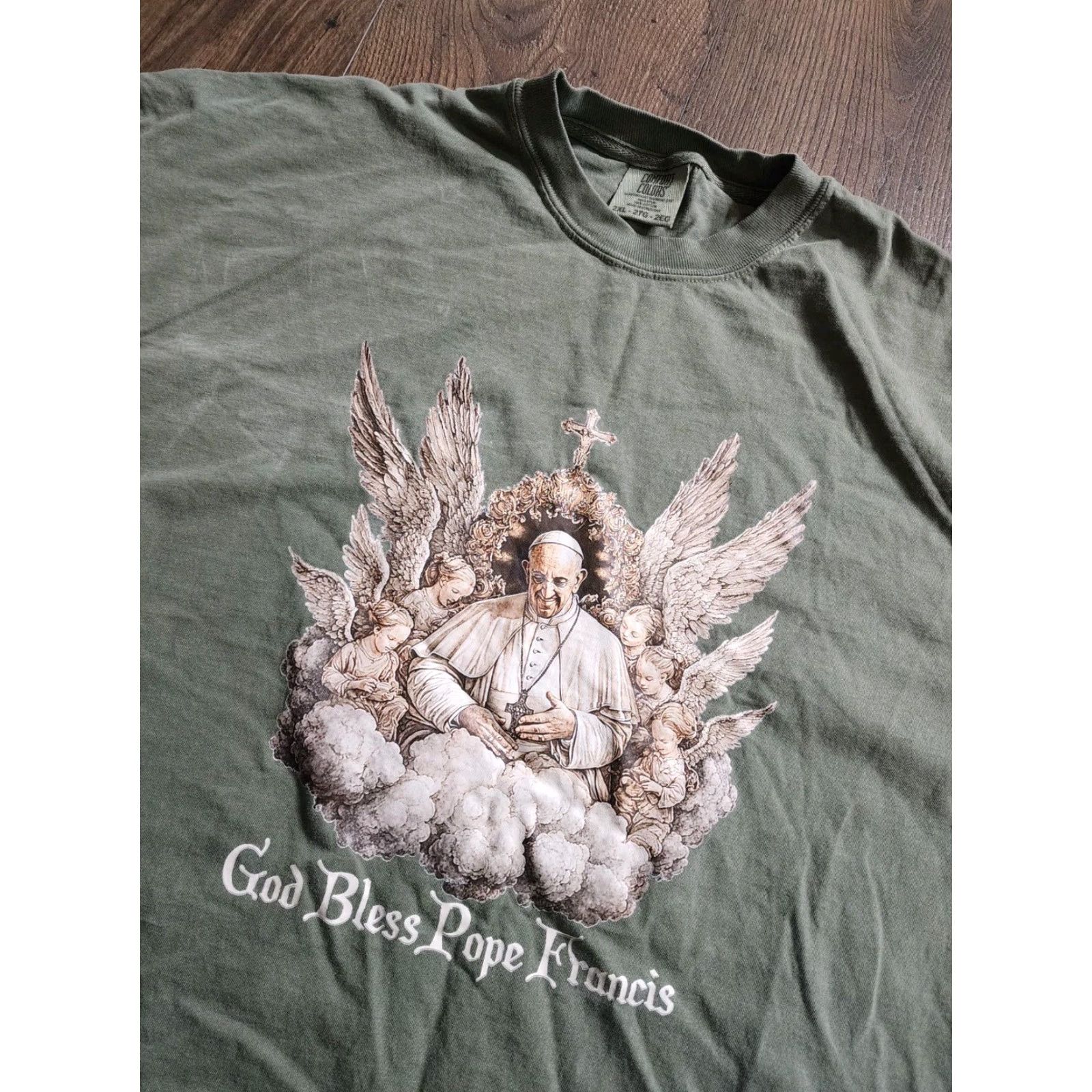 Comfort Colors Mens 2XL God Bless Pope Francis T Shirt Angel Religious Bible Shirt Mens Green Cotton Comfort Colors 2020-2029 Adult 2XL Size US XXL / EU 58 / 5 - 2 Thumbnail