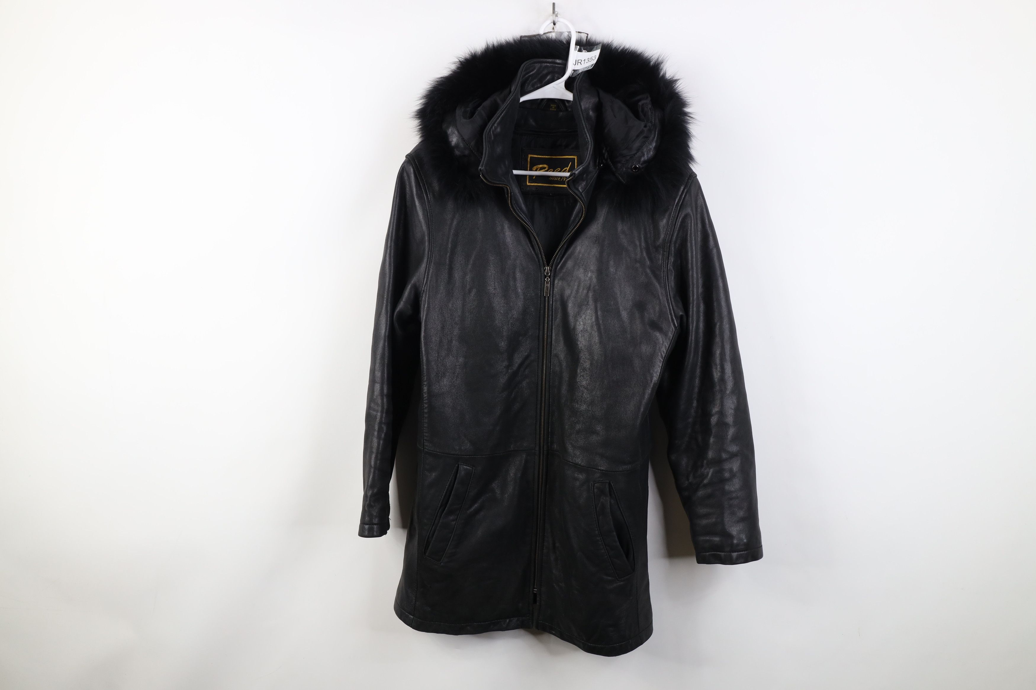 Vintage Vintage 90s Streetwear Leather Fur Trim Hooded Jacket Black Size L / US 10 / IT 46 - 1 Thumbnail