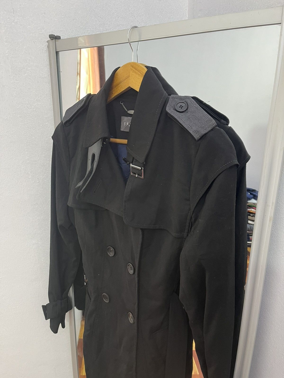 Japanese Brand Celina Firenze Black Double Breasted Trench Coat Size XS / US 0-2 / IT 36-38 - 2 Thumbnail